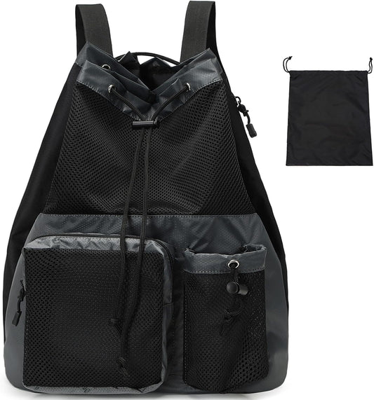 Lohol Large Mesh Drawstring Backpack with Shoe Bag, Durable Swimming String Sack with Handle for Sports Gym Yoga Beach Travel