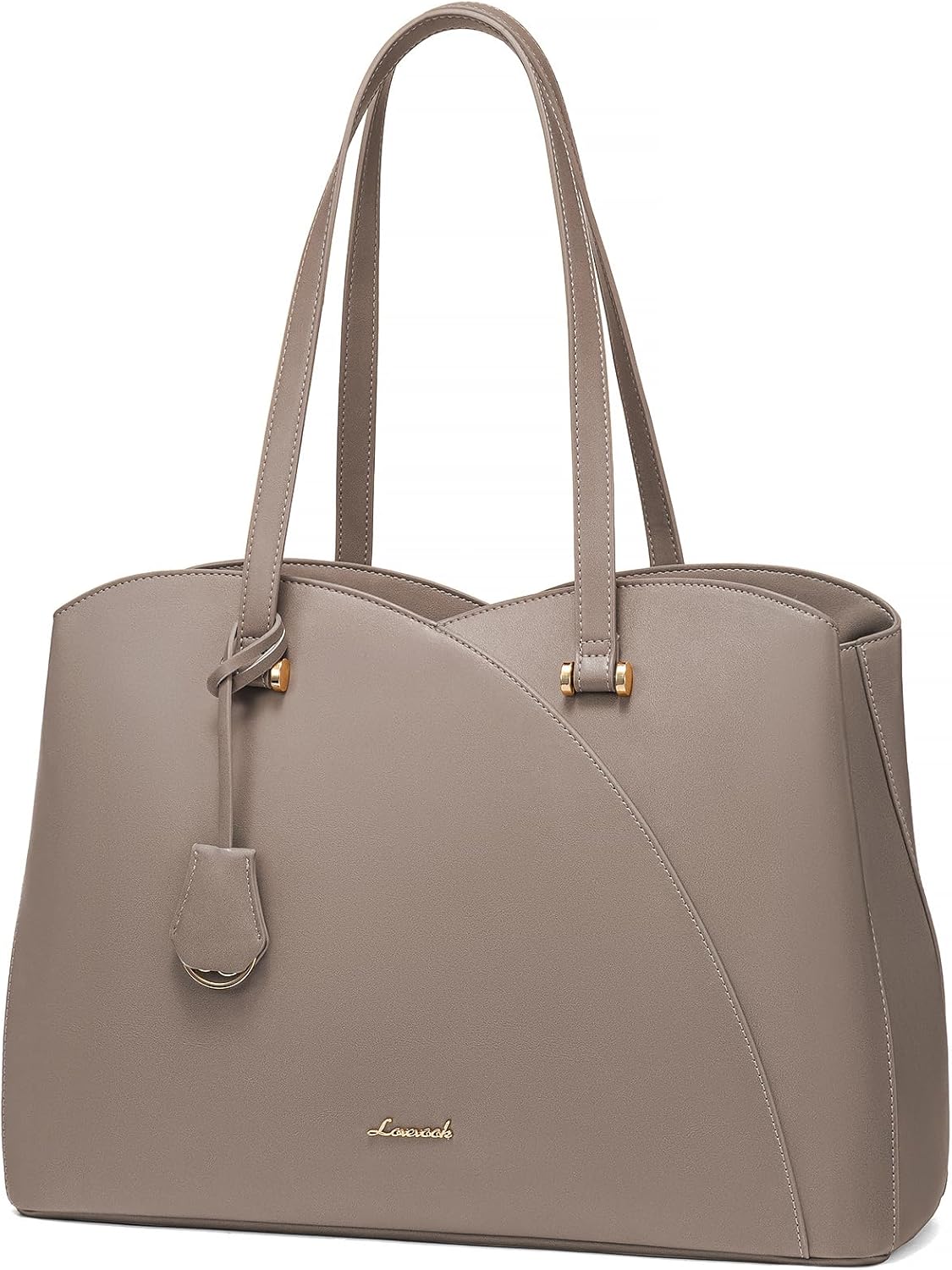 LOVEVOOK Teacher Tote Bag for Women, Work Bags Laptop Bag, Professional 17.3 Inch Leather Computer Bag, Large Purses Handbag Briefcase, Taupe