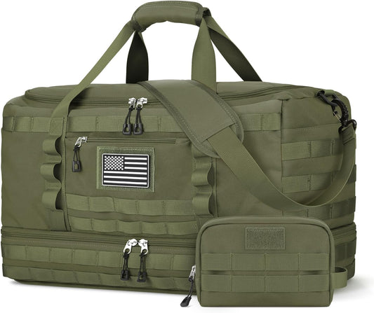 ETRONIK Travel Bag for Men Women, Gym Bag & Tactical Duffle Bags for Travel, Carry on with Toiletry Bag and Shoe Compartment, Weekender Overnight Trip with Wet Pocket for Workout Medical, Green