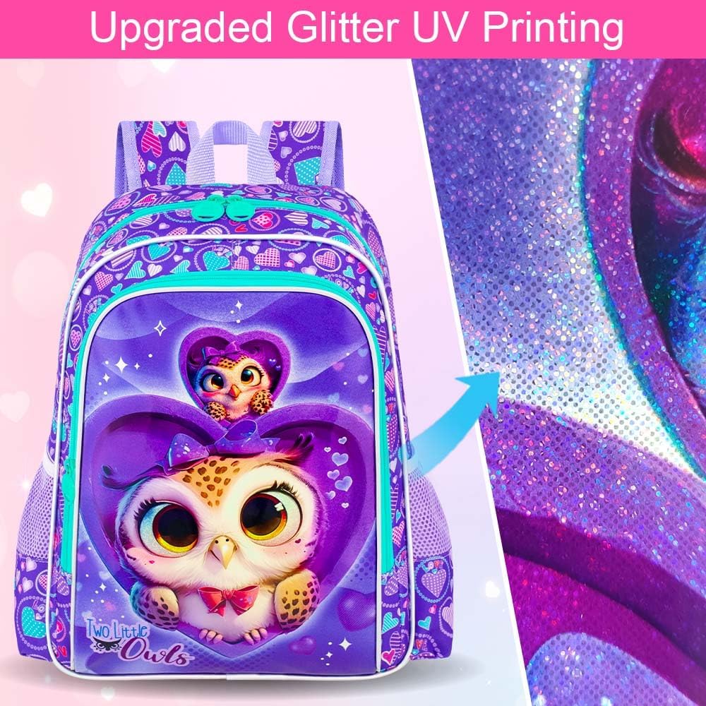 3PCS Girls Backpack, Kids Water Resistant Heart Bookbag Set with Lunch Box, Cute Kids School Bag