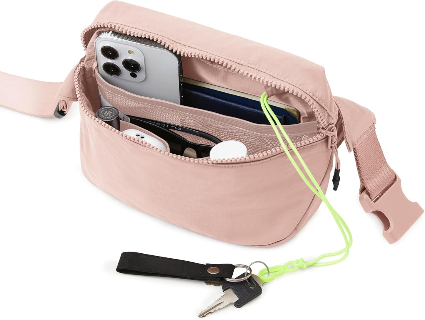 ODODOS 2L Belt Bag for Women Men, Crossbody Fanny Packs with Adjustable Strap Waist Pouch for Workout Hiking Running Travel, Light Pink