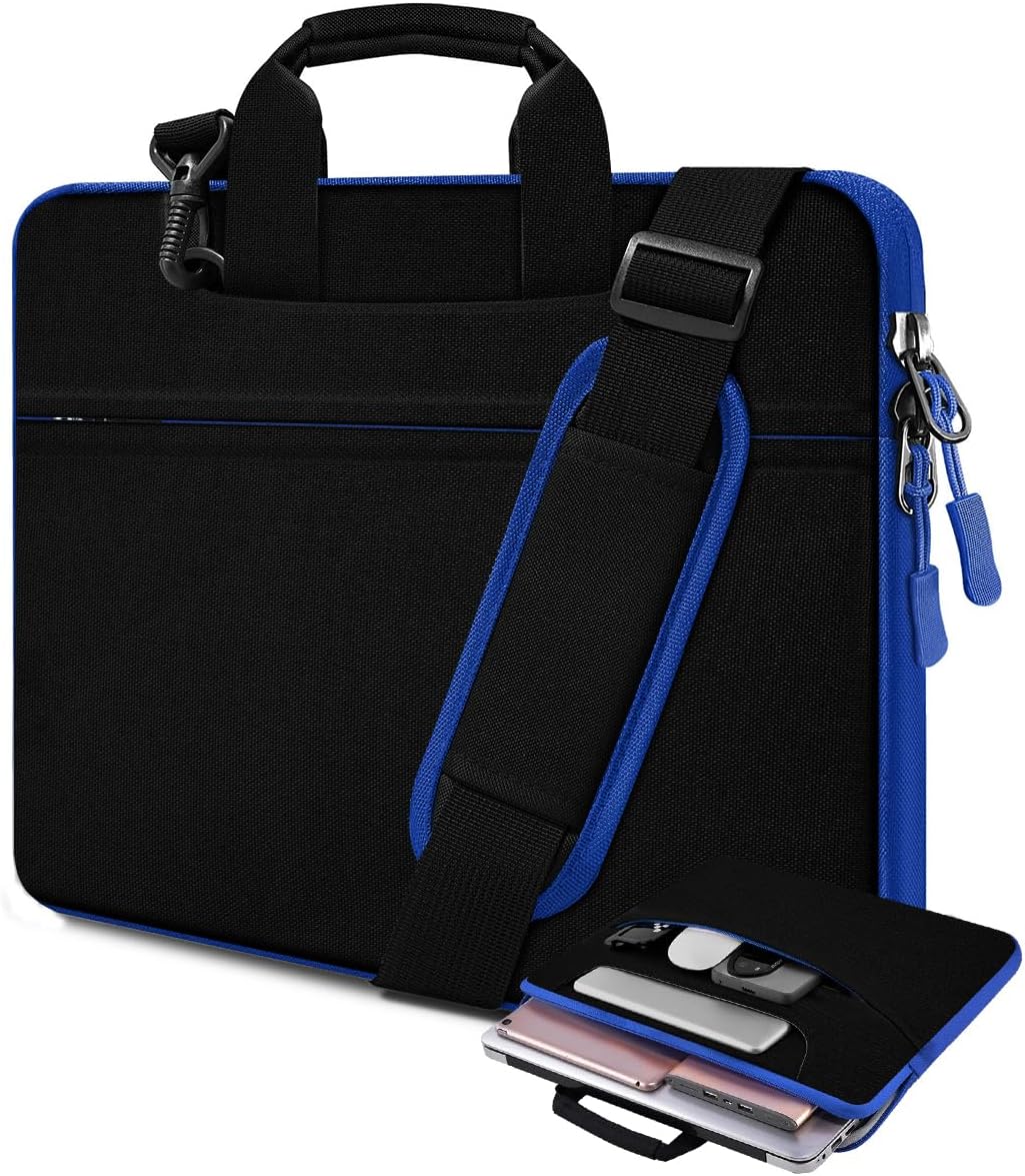 Laptop Case 13.3 inch Shoulder Bag, Computer Slim Briefcase with Strap Compatible with MacBook Air/Pro 13 / Pro 14, XPS 13/14, HP Dell ASUS Lenovo and Most 13-14 inch Notebooks,Black blue