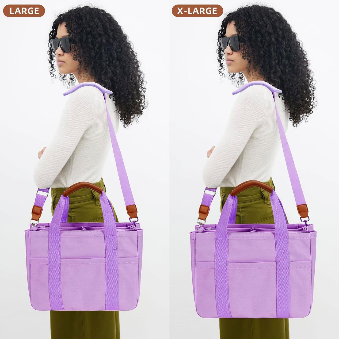 KKXIU Canvas Tote Bag for Women with Zipper and Compartments Crossbody Large Bible Messenger Purse Bag With Pockets