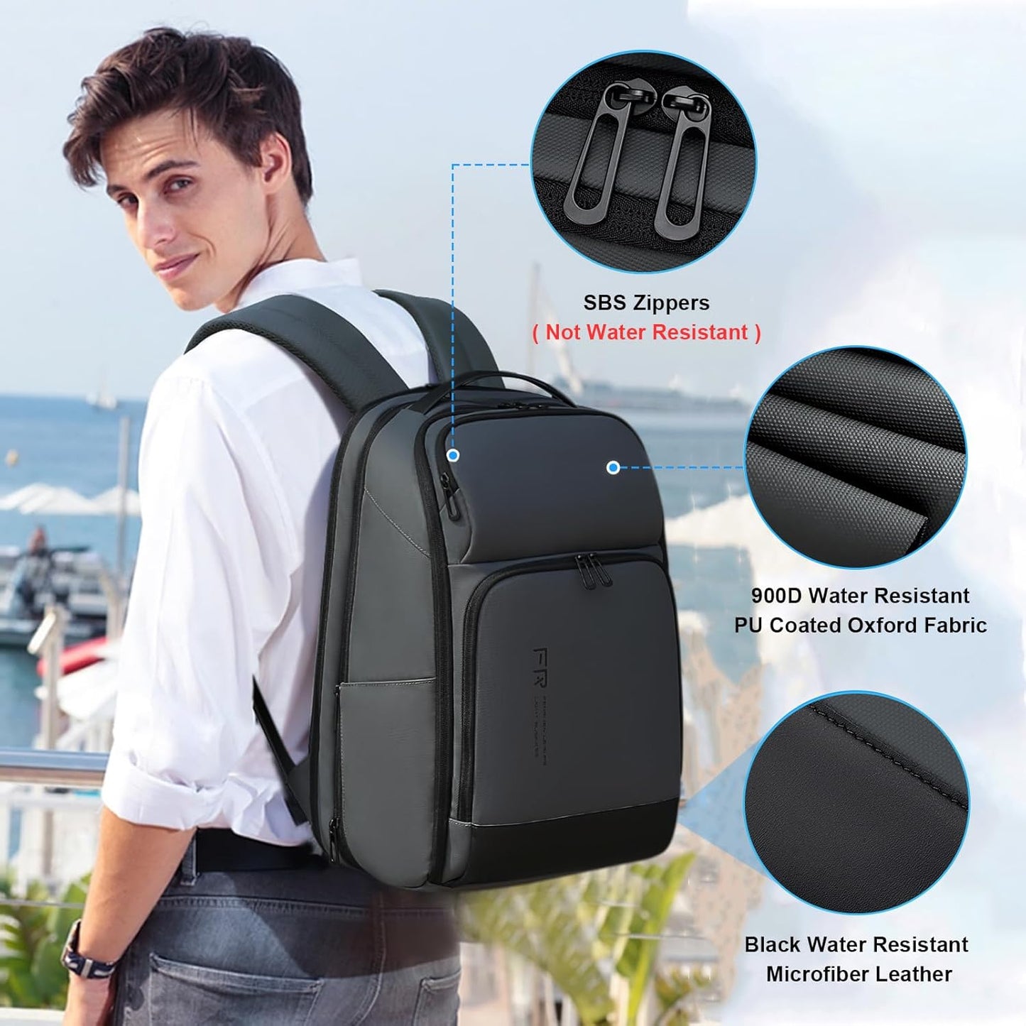 FENRUIEN 17 Inch Travel Backpack Gray, Expandable Water Resistant Computer Backpack with USB Port, Laptop Bag for Business/College/Work