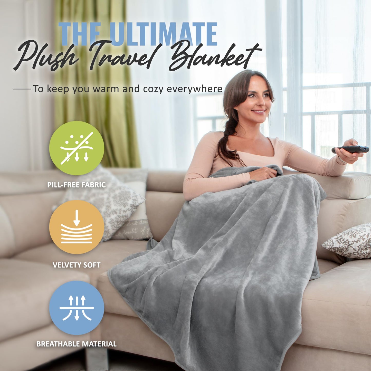 BOACAY Soft & Warm Travel Blanket for Airplane & Car - Long Flight Essential for Women, Men, Kids