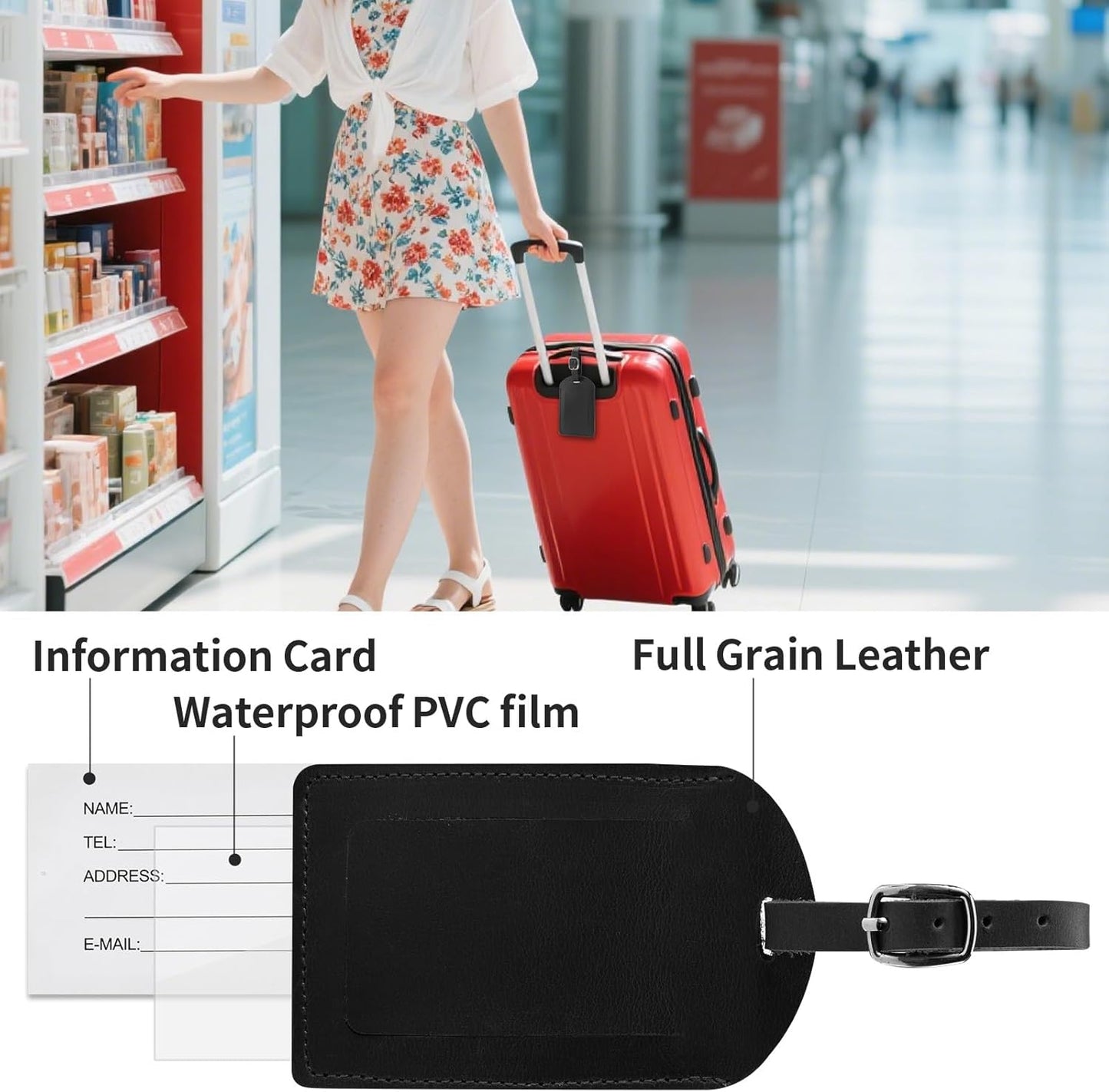Ringsun Genuine Leather Luggage Tag for Suitcases ID Tags Bag Tags for Luggage (2 Pack)