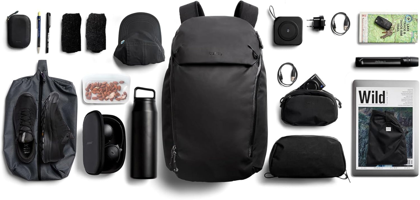 Bellroy Venture Travel Pack (26 liter carry on travel backpack, with laptop sleeve, RFID protection and bonus 15 liter tote bag) - JetBlack