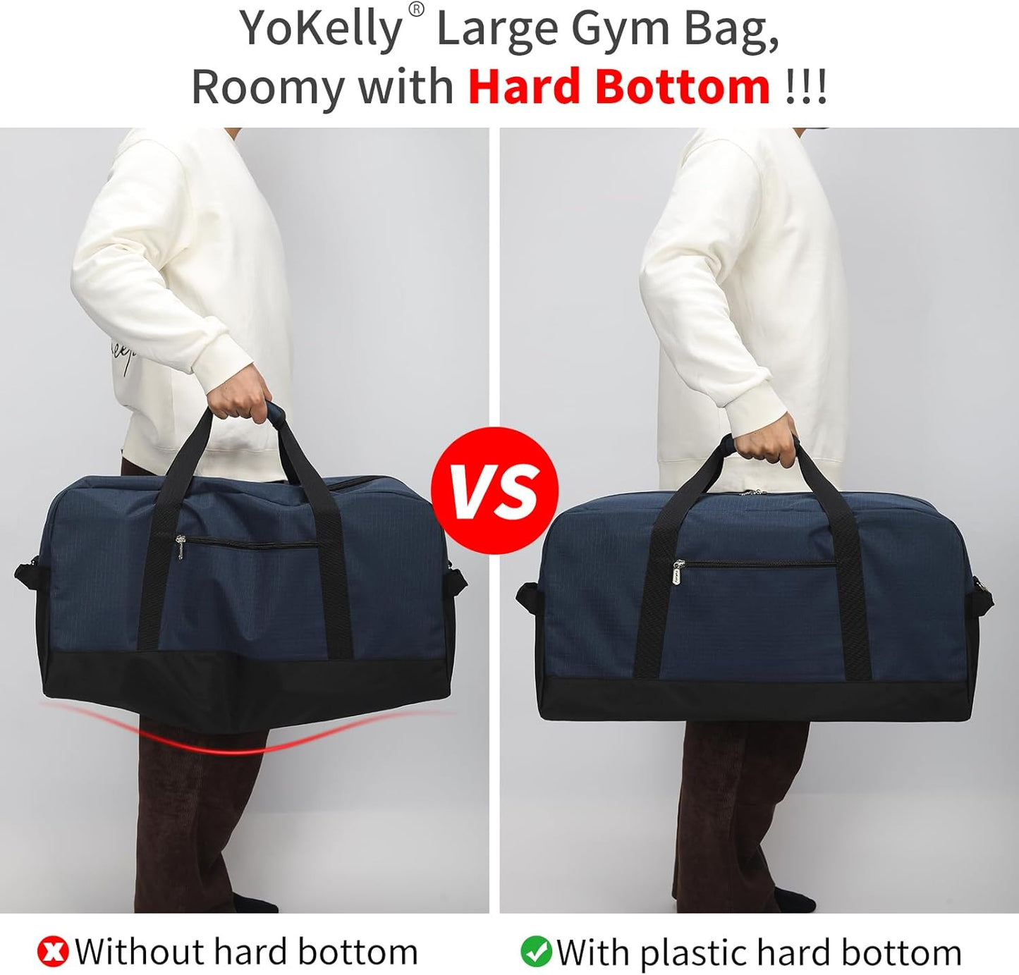 55L Large Duffle Bag for Men Travel - 25 inch Weekender Duffel Bag with Hard Bottom - Navy