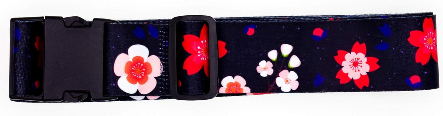 Teeoff Luggage Straps Suitcase Belts Travel Bag Accessories Adjustable 220CM (Sakura Black Red - 2 Pack)