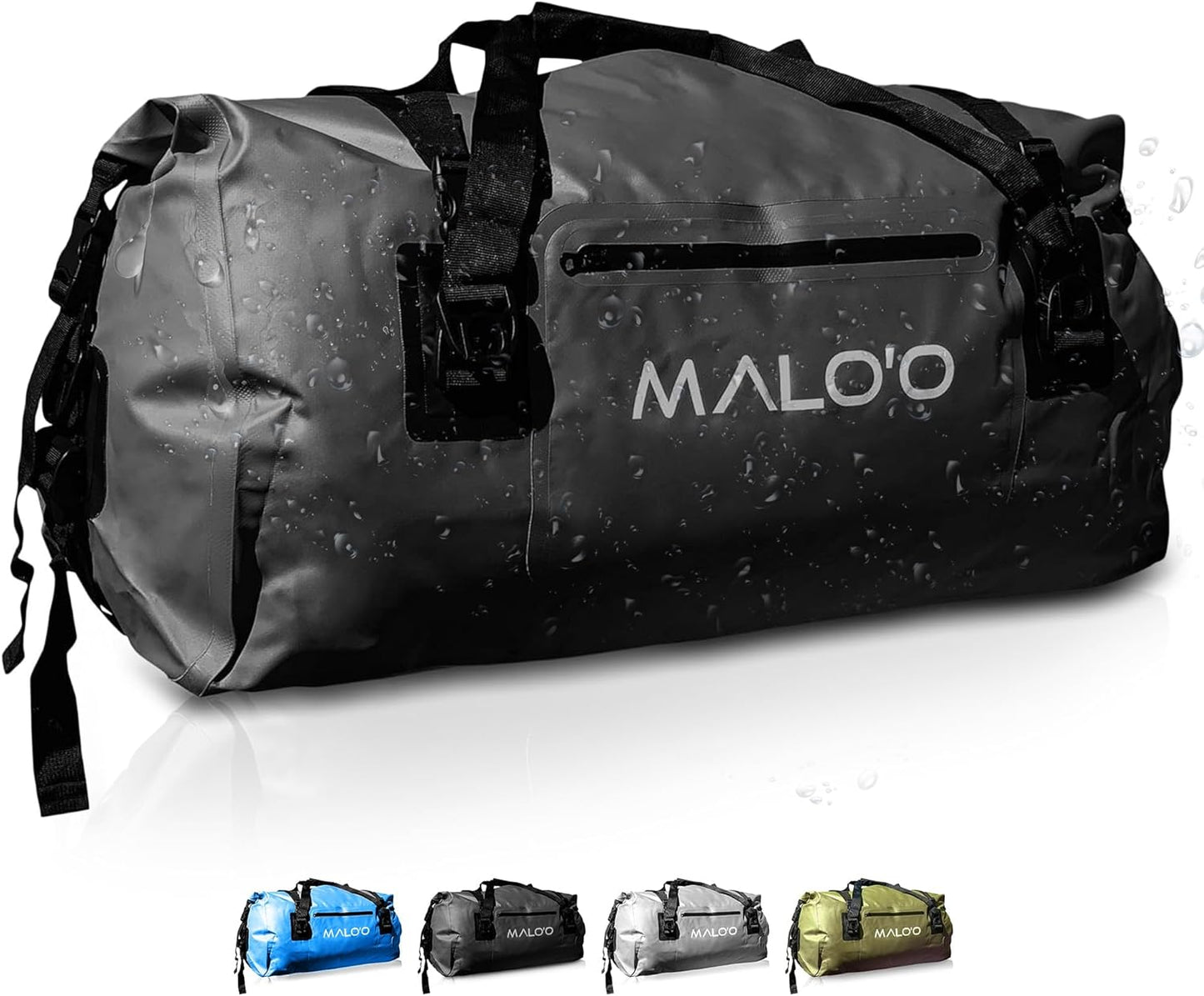 Malo’o Waterproof Dry Duffel, Heavy-Duty Roll Top Waterproof Gear Bag with Shoulder Strap & Molle Loops, Marine Duffel for Kayaking, Boating, Camping, Beach & Travel, Black, 60L