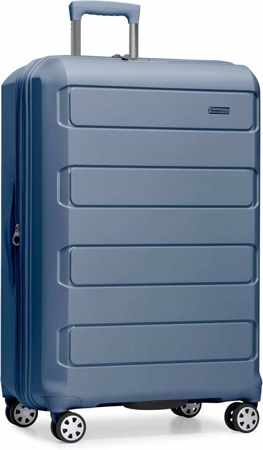 Traveler's Choice Pagosa Indestructible Hardshell Expandable Spinner Luggage, Slate Blue, 30-Inch Large