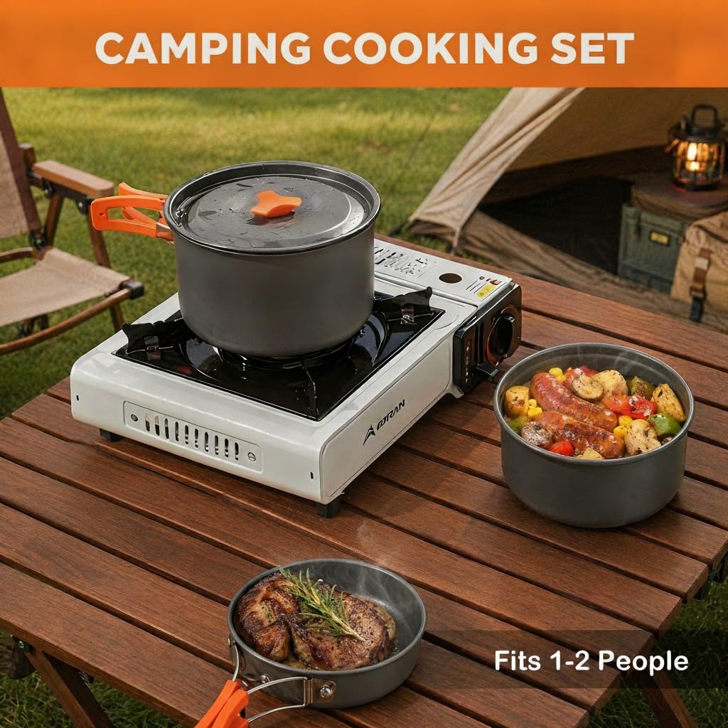 12-Piece Lightweight Camping Cookware Set – Nonstick Pot, Pan & Utensils for Backpacking & Hiking