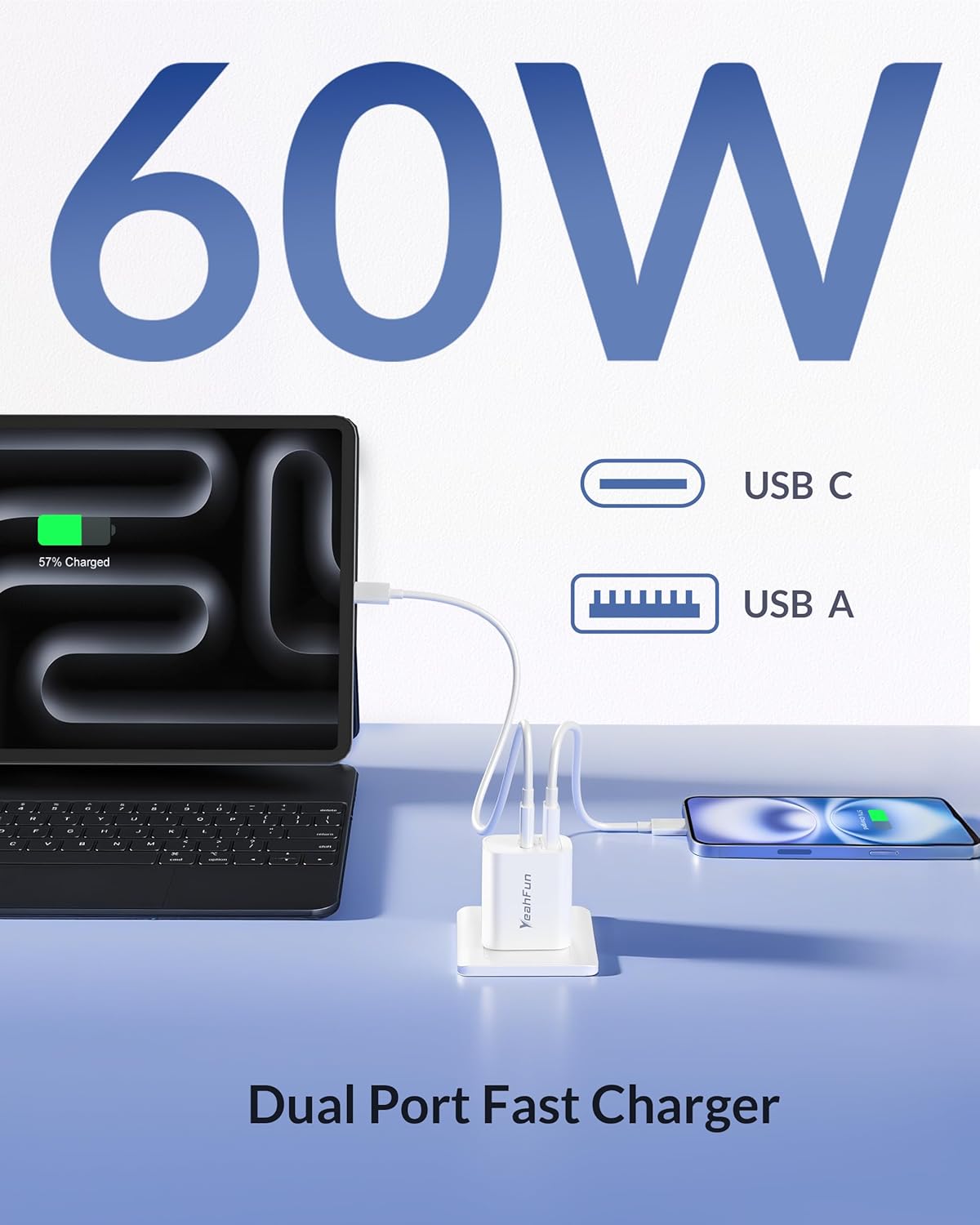 iPhone 17 16 15 Pro Max Charger Fast Charging, 3 Pack 60W Dual Port USB C Wall Charger Block with 10FT Long Type C Charging Cable Cord for iPhone 17/17 Pro Max/Air/16/15/Plus/Pro Max, iPad, AirPods