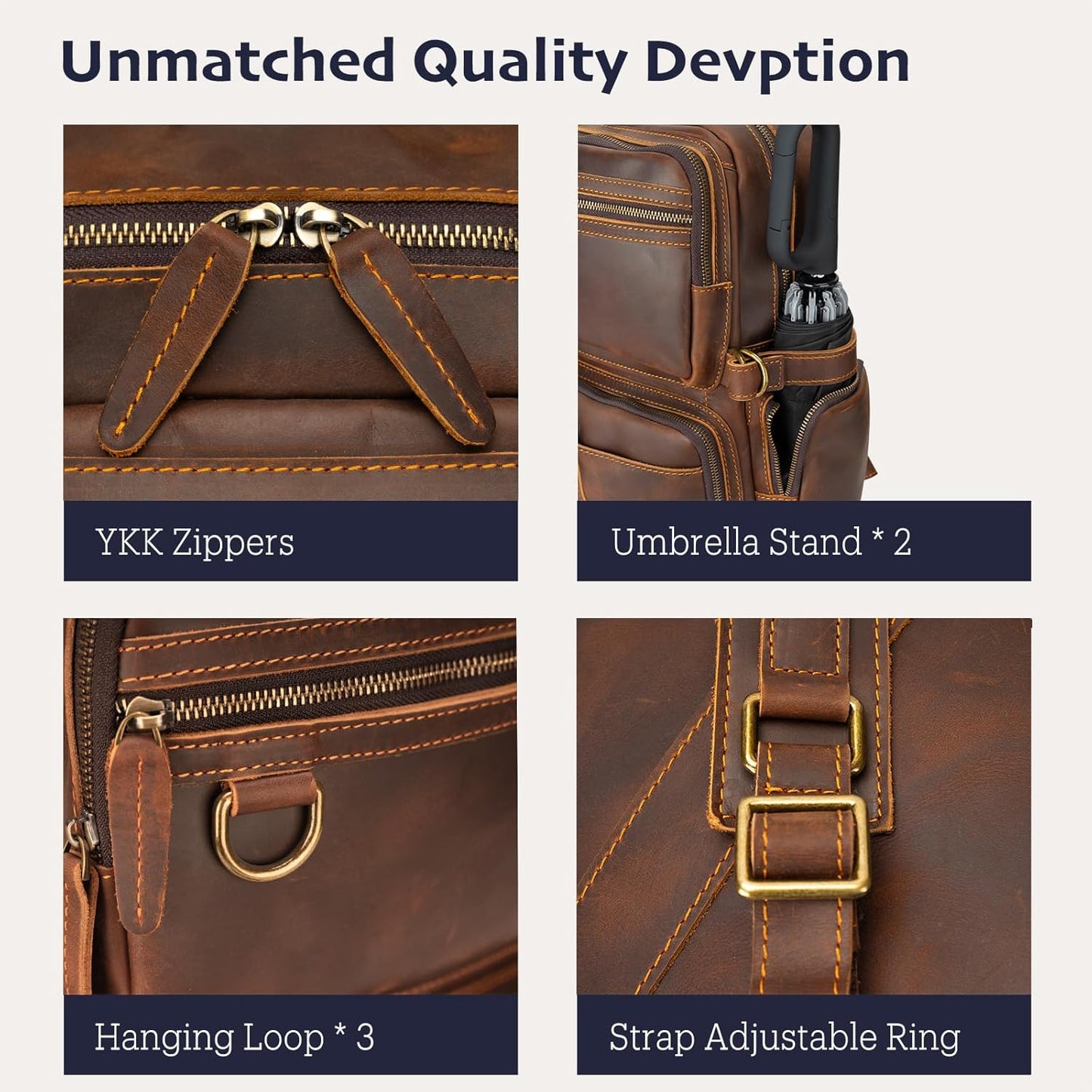 Leather Backpack for Men 15.6" Laptop Backpack 100% Madagascar top-Grain Leather Backpack Brown Large Size
