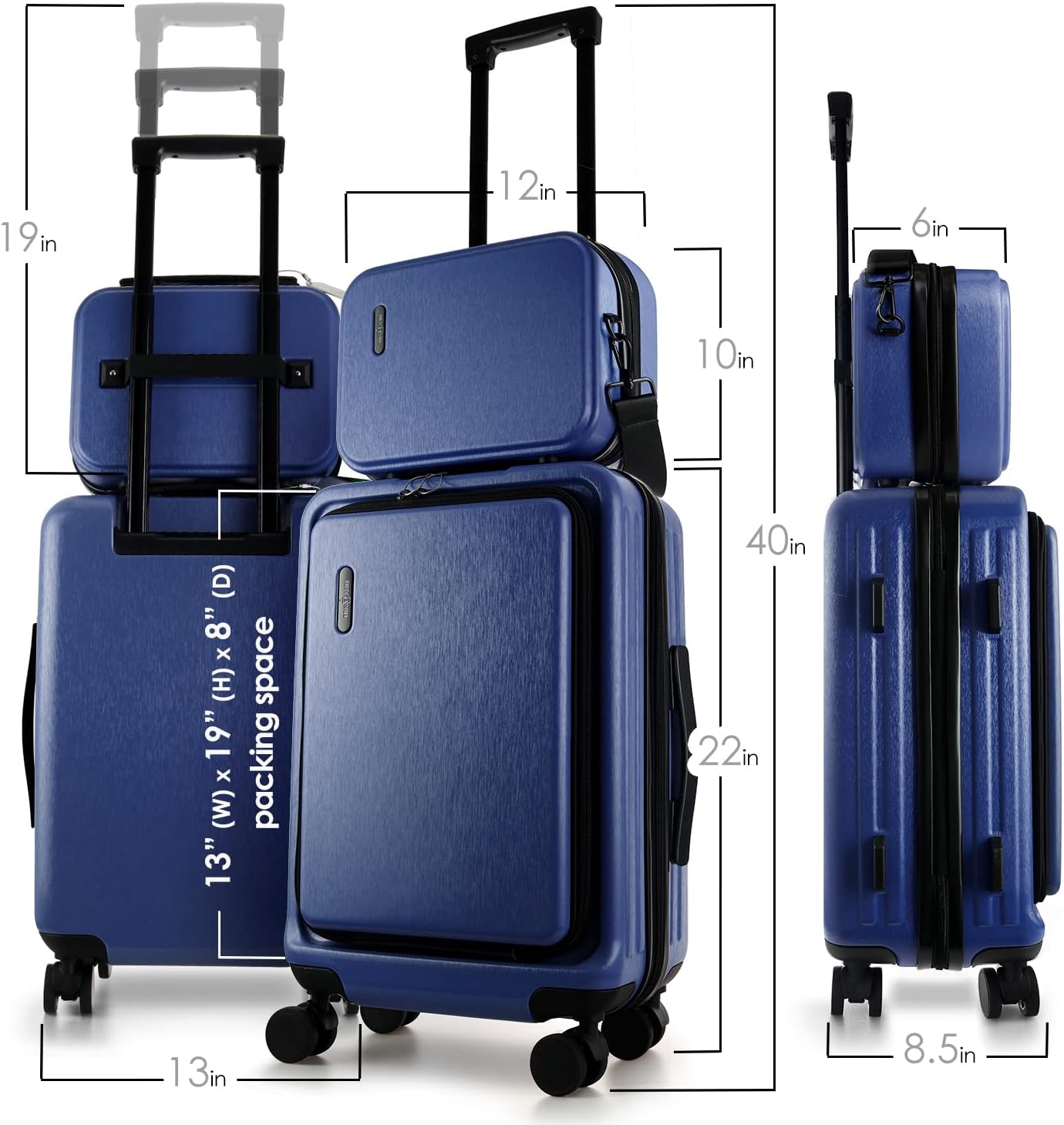 22 Inch Carry On Luggage 22x14x9 Airline Approved, Small Carry On Suitcase, Hard-shell Carry-on Luggage with Wheels, Durable Navy Luggage Carry-On with Cosmetic Case and Luggage Scale