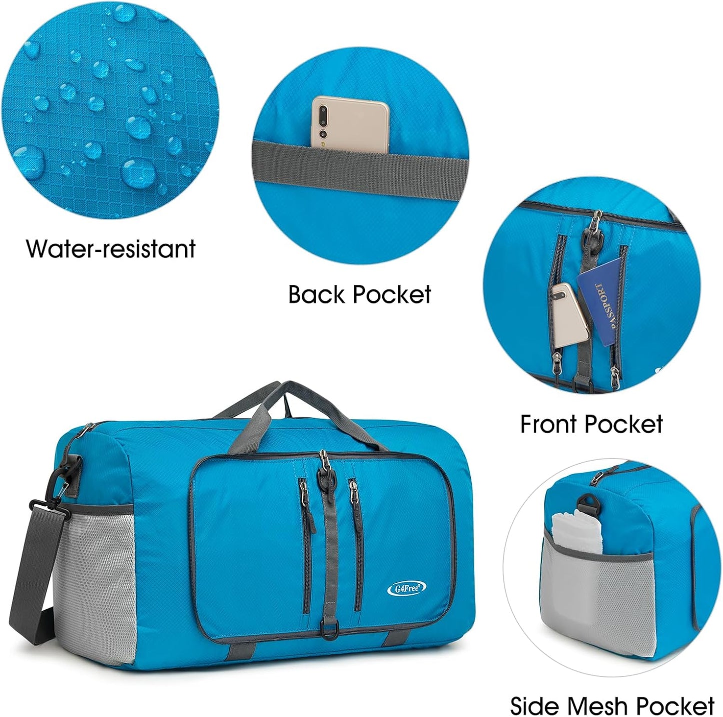 G4Free 40L/65L Foldable Duffel Bag, Water-Repellent Travel Backpack, Lightweight Carry Bag for Overnight Weekender Sports Men Women