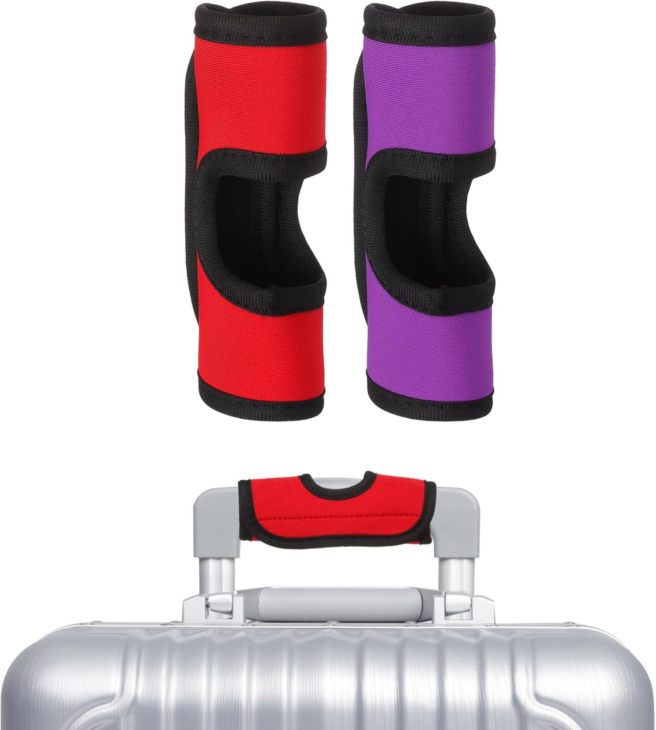 uxcell Luggage Handle Wrap, 2 Pcs Hollow Neoprene Handbag Grip Cover Protector Luggage Identifiers Suitcase Handle Wraps for Luggage Suitcase Travel Bags, Red/Purple