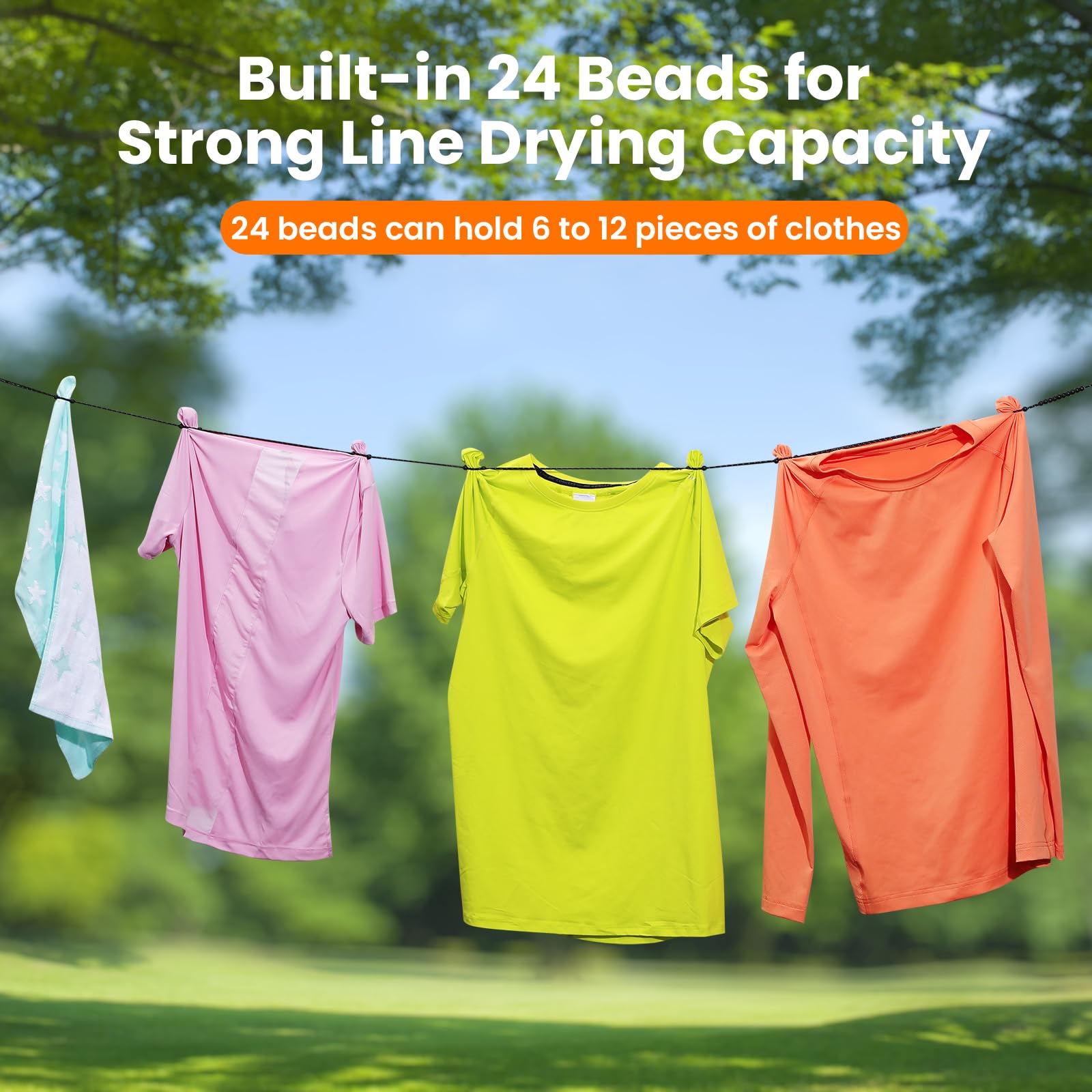 HISAFA Compact Travel Clothesline Lightweight Camping Clothes Line, 24 Beads, 11.5 Feet