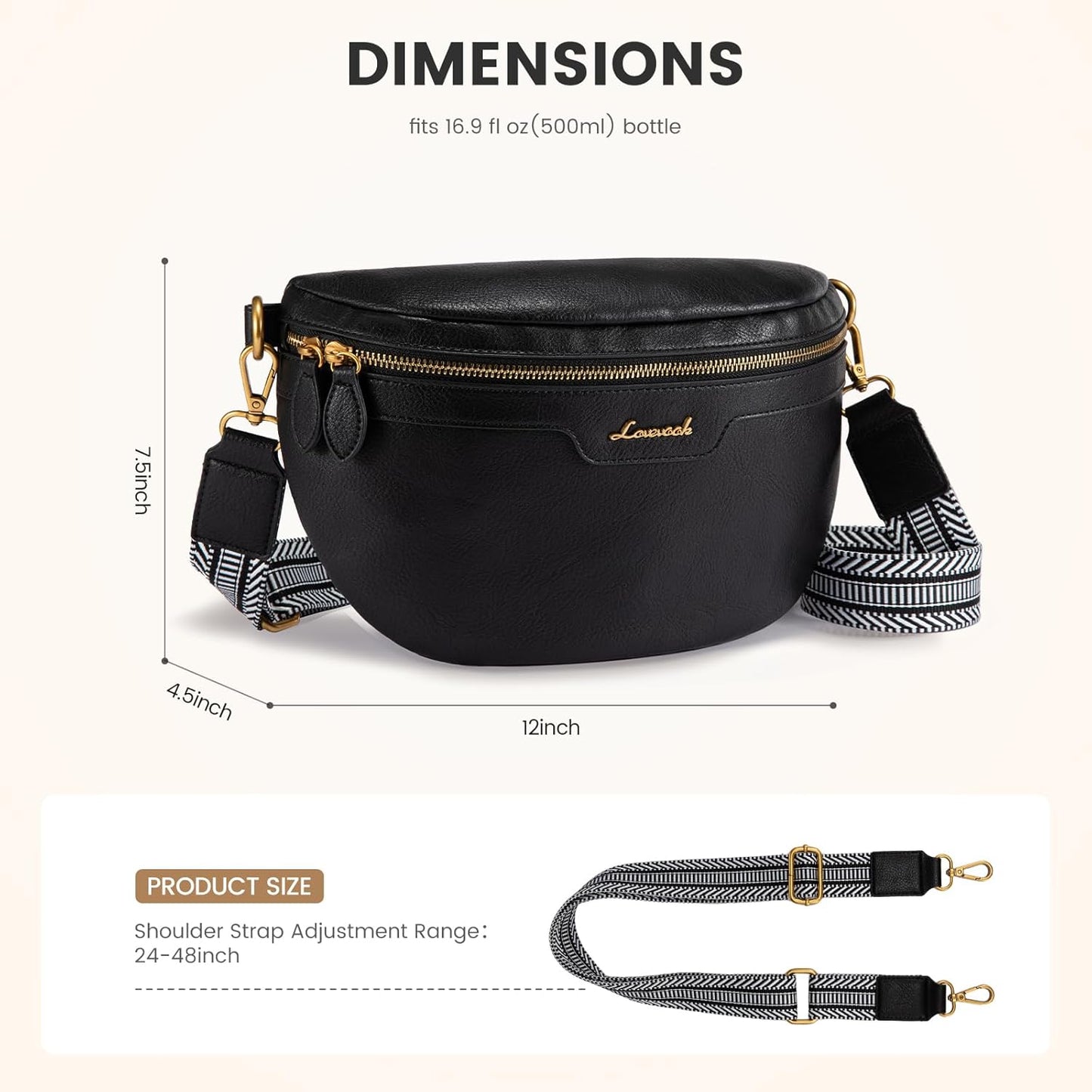 LOVEVOOK Fanny Packs for Women Cross Body, Vegan Leather Belt Bag for Women, Waterproof Sling Purse Fashion Waist Pack Designer Chest Bum Bag with Boho Style Strap