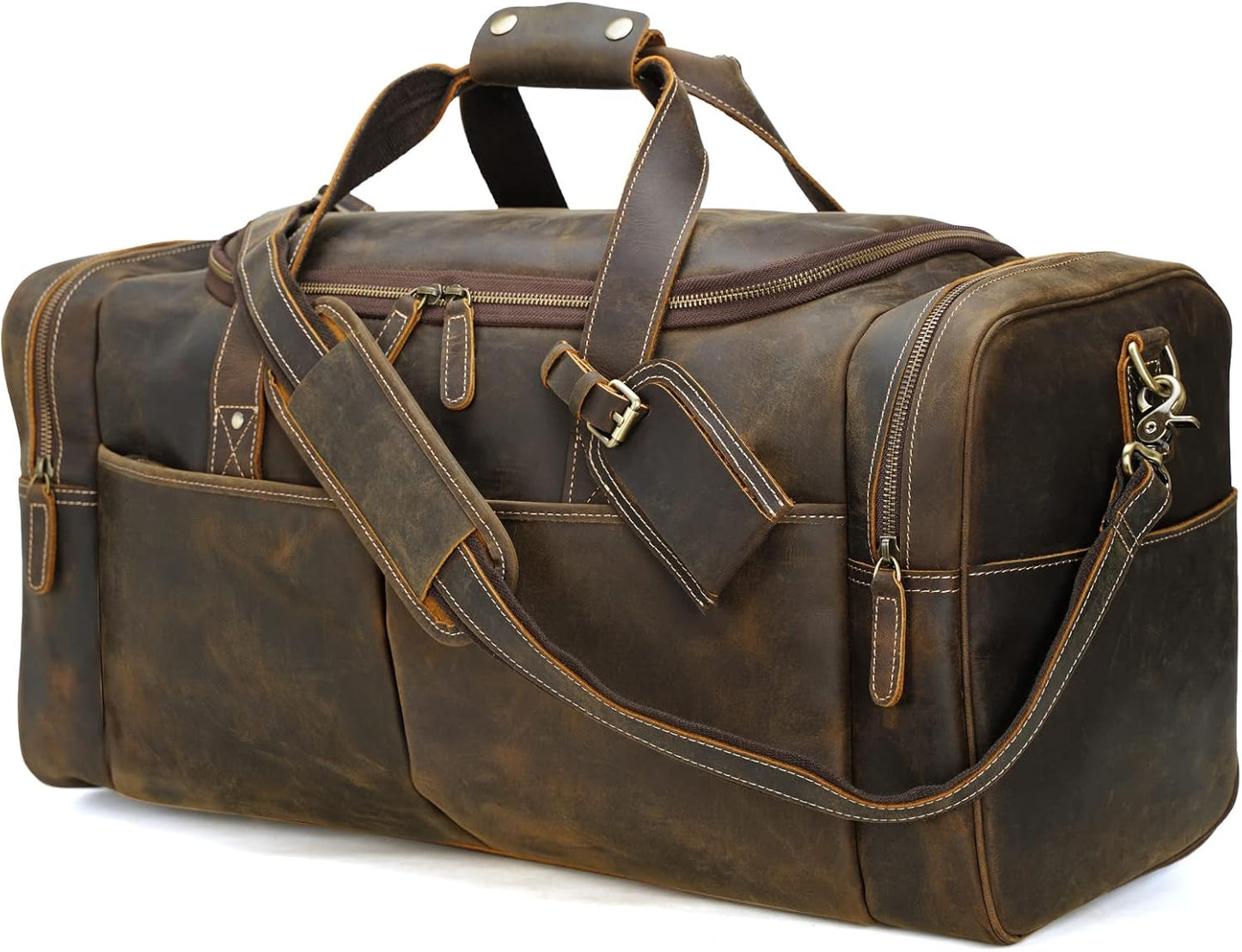 Polare 24 Inch Leather Duffel Bag for Men Full Grain Leather Travel Overnight Gym Sports Weekender Bag Large