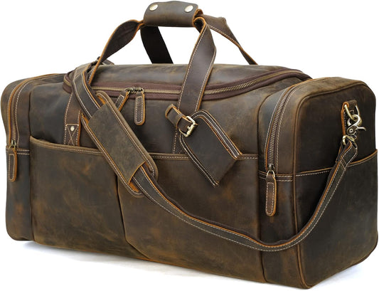 Polare 24 Inch Leather Duffel Bag for Men Full Grain Leather Travel Overnight Gym Sports Weekender Bag Large