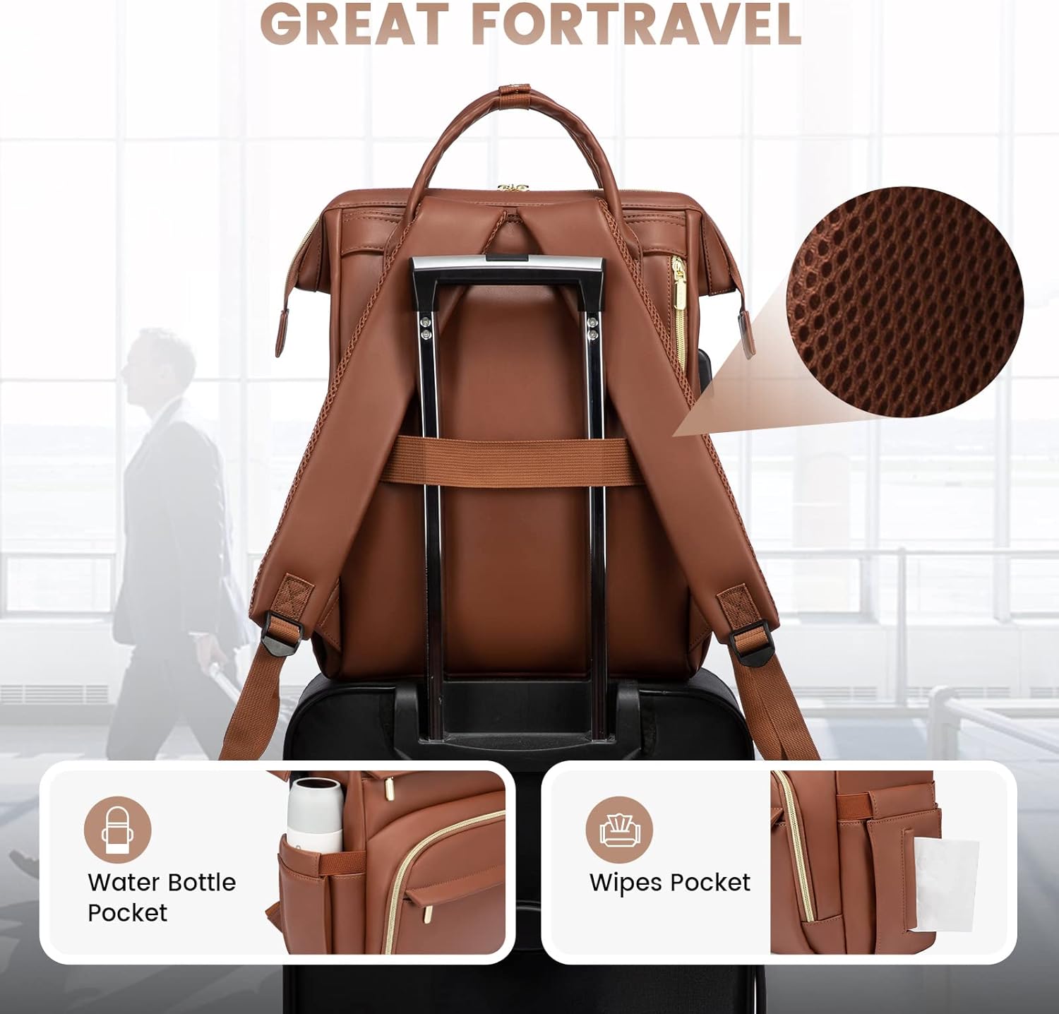 LOVEVOOK Leather Laptop Backpack for Women 15.6 inch,Travel Purse Nurse Teacher Carry On Backpack