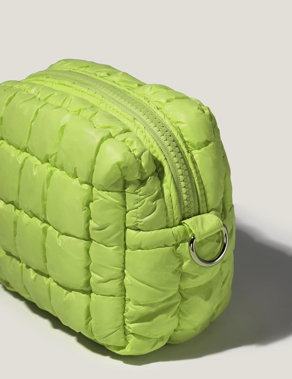 Yarnic Quilted Makeup Bag Quilt Cosmetic Bag, Puffy Travel Toiletry Bag for Women, Cute Makeup Bag Organizer Puffer Soft Makeup Pouch (Apple Green, S)