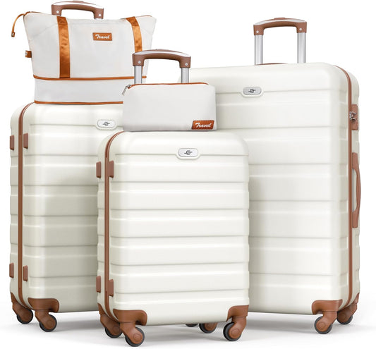 Suitour Luggage Sets 5 Piece,Hardside Lightweight Carry-On Luggage Set 22x14x9 Airline Approved, Hardshell Suitcase Sets with Spinner Wheels