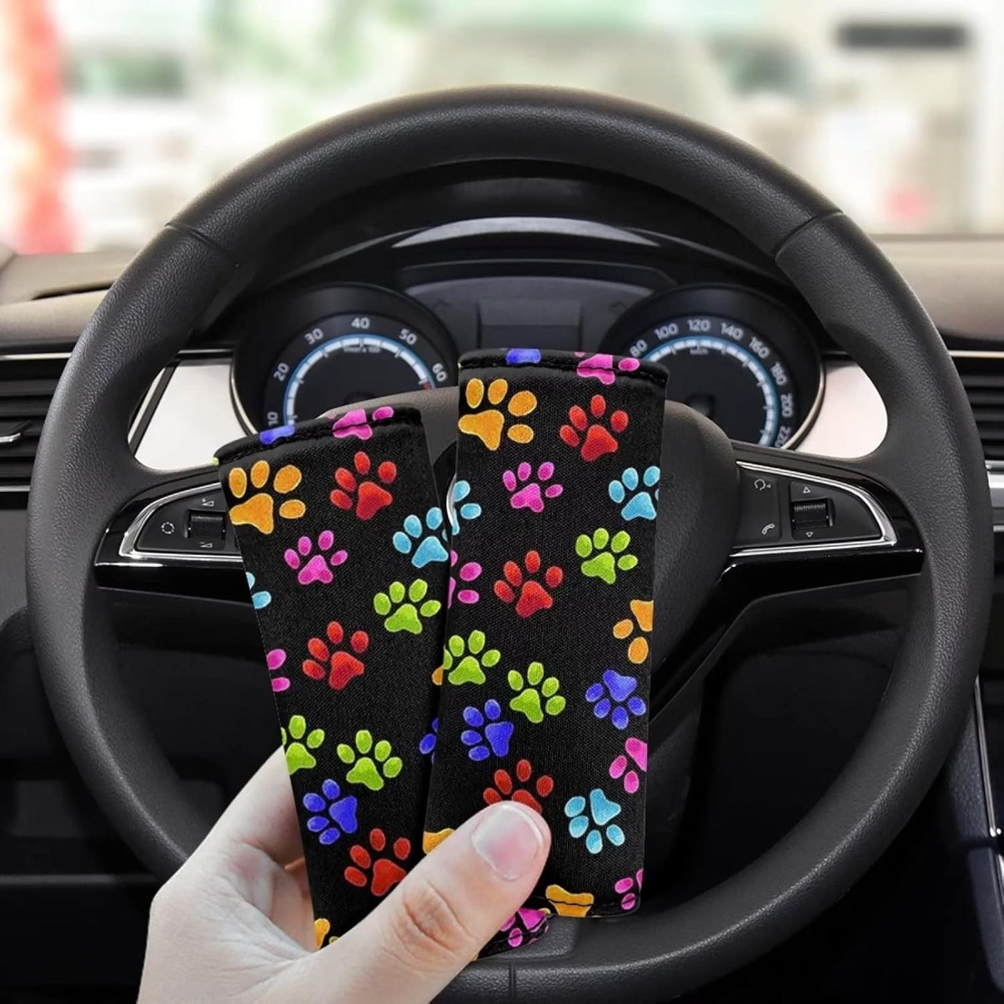 Colorful Paws Luggage Handle Wrap Cute Suitcase Protective Handle Cover Set of 2 Pcs,Lovely Footprint Luggage Identifiers Marker Grips Protector,Portable Travel Accessories