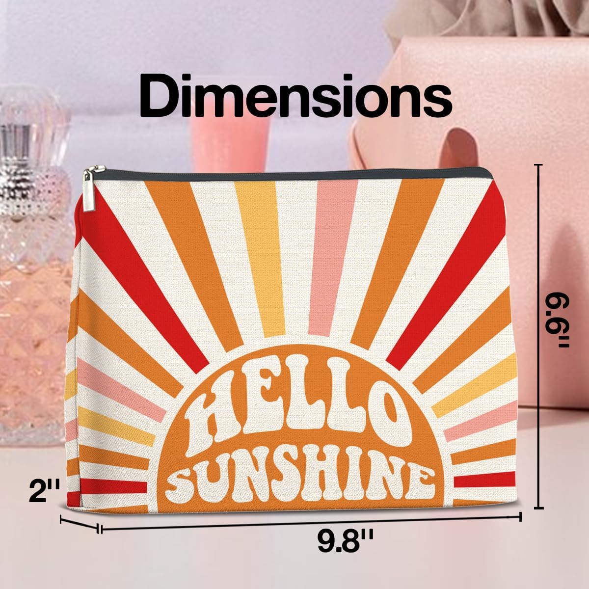 Inspirational Gifts Hello Sunshine Makeup Bag, Positve Gifts for Women, Boho Sunrise Sunshine Zipper Makeup Pouch