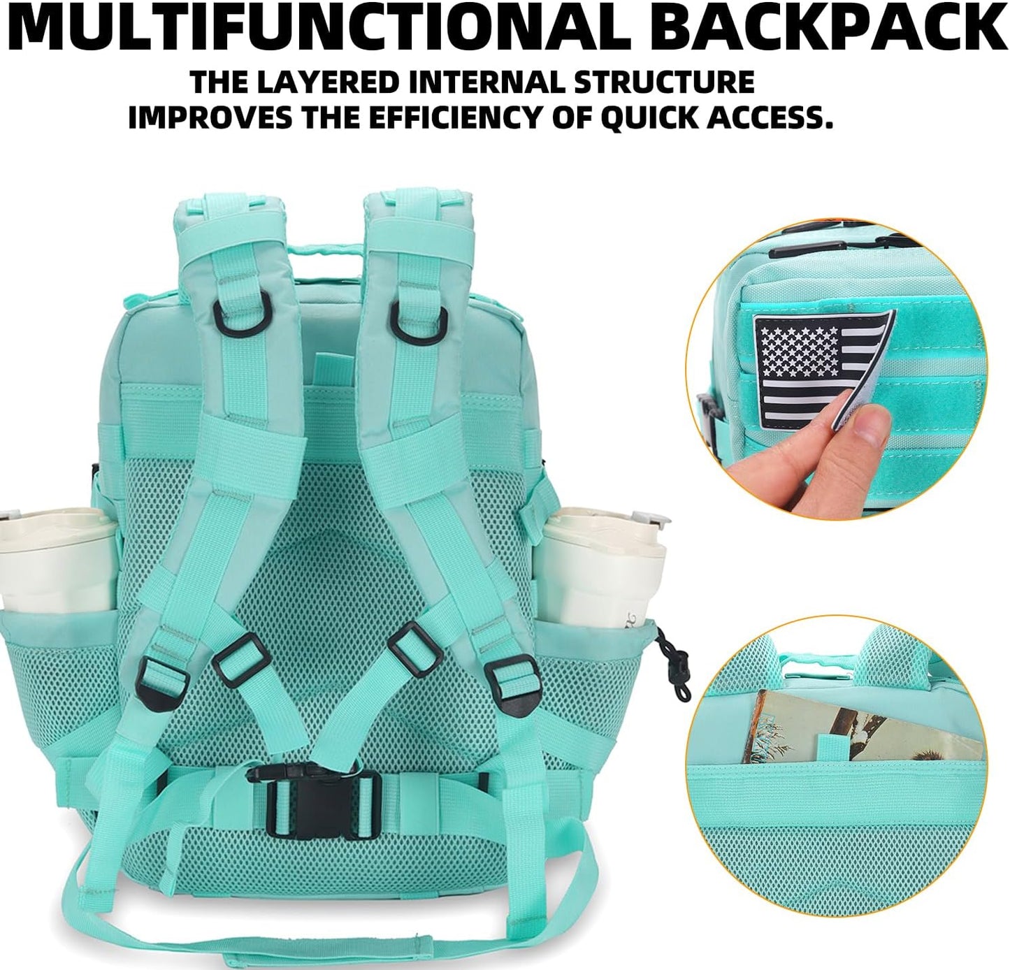 25L Tactical Backpack for Men and Women Military Backpack Army Assault Pack Molle Backpack Small Bug Out Bag Travel Rucksack Daypack (Mint Green)