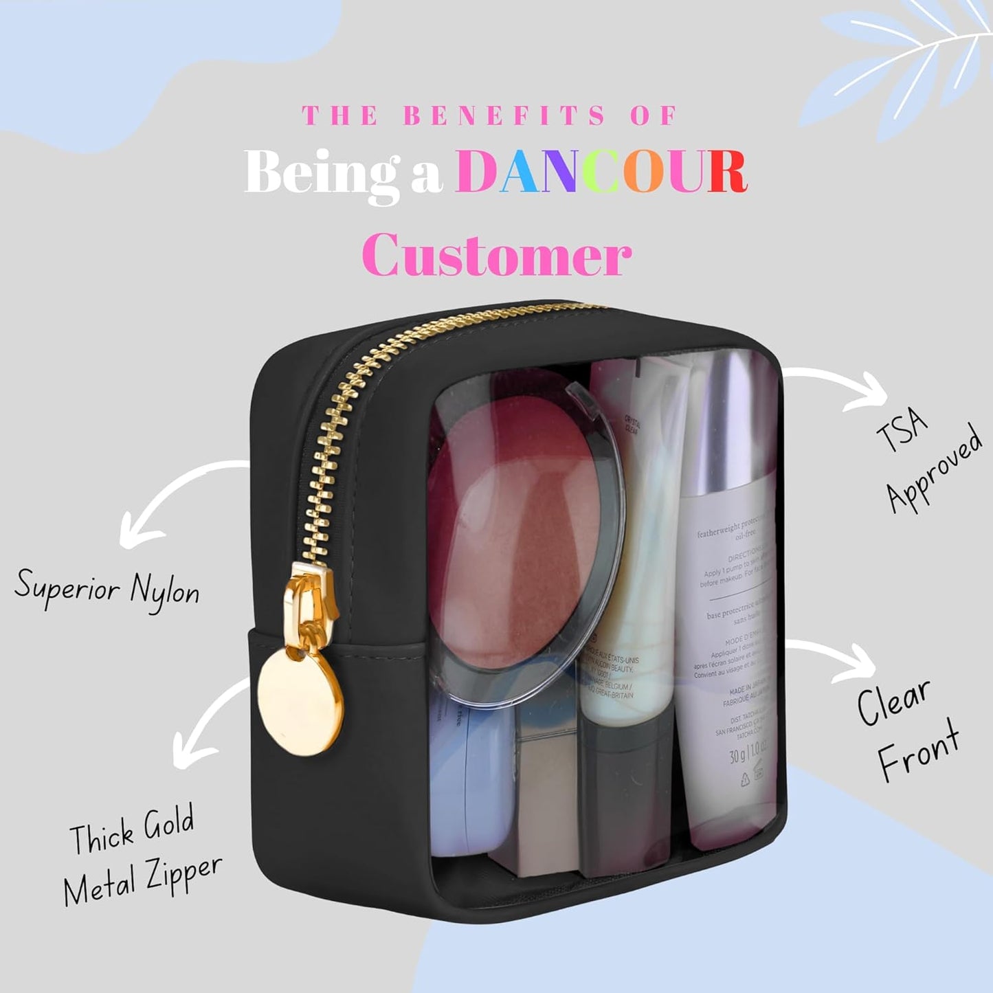 DANCOUR Clear Makeup Bag Mini Makeup Bag for Purse Mini Pouch Purse Clear Pouch Small Cosmetic Cosmetic Travel Case Black