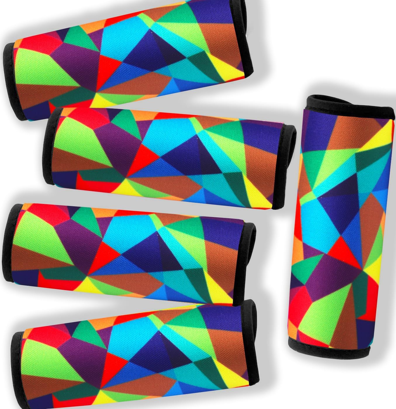 5 Pack Neoprene Luggage Handle Wraps for Suitcase Travel Luggage Tags/Identifiers/Marker/Grips (2.0 Version) (Geometry)