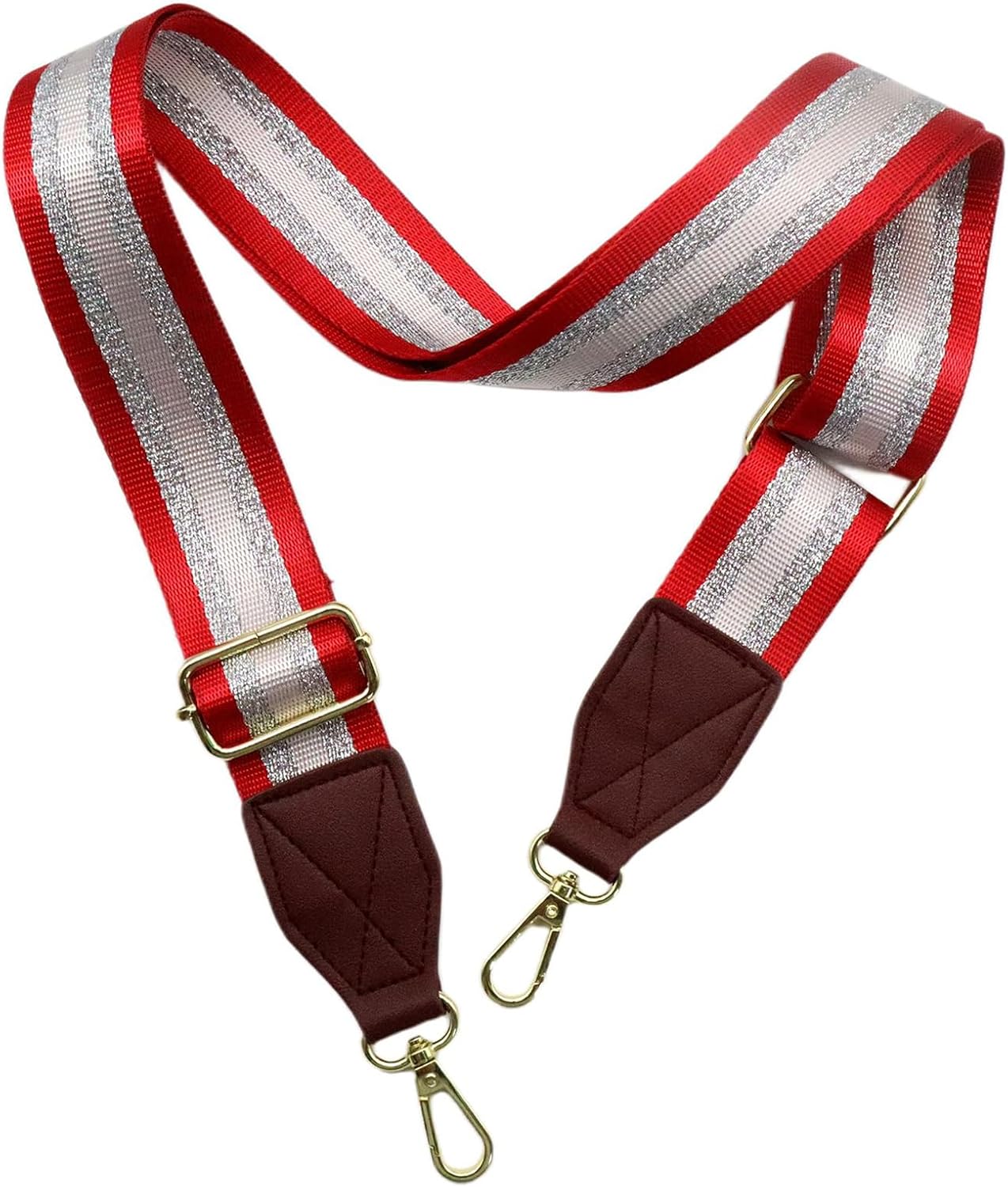 Adjustable Red Purse Strap with Brown Leather End - 1.5" Wide Handbags, Camera, Guitar, Phone & Crossbody Bag Replacement Shoulder Straps(Gold Hardware)