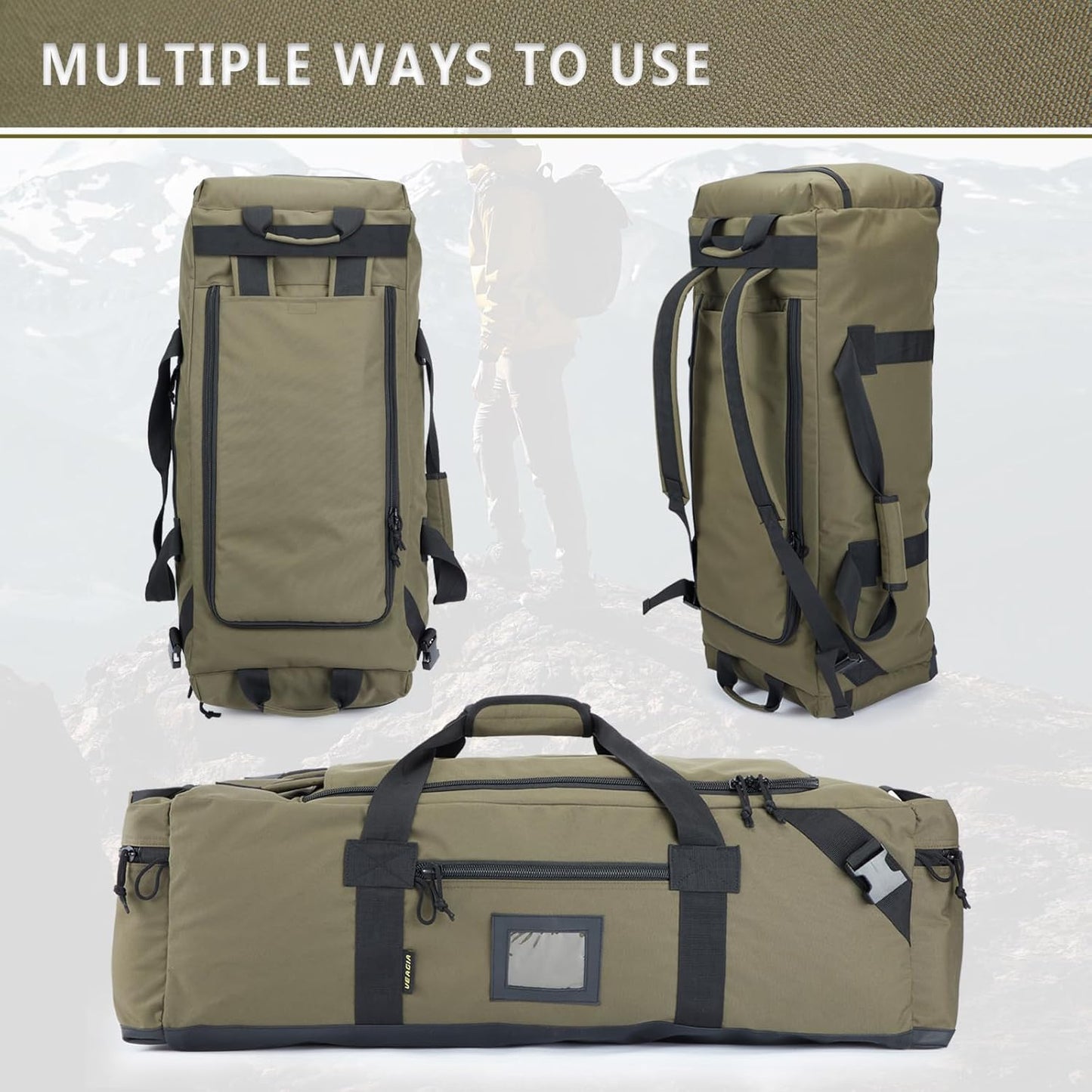 105l Large Duffel Bag For Travel, Gym & Sports - Water Repellent Polyester, Hidden Straps, Shoe Compartment - Perfect Luggage Duffle Bag Or Backpack For Men & Women