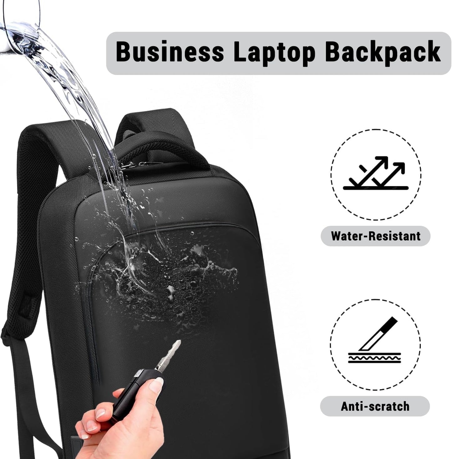Slim Laptop Backpack for Men, Business Backpack with Charging Port, Tech Backpack for 15.6 inch Laptop for Work Office (Black)