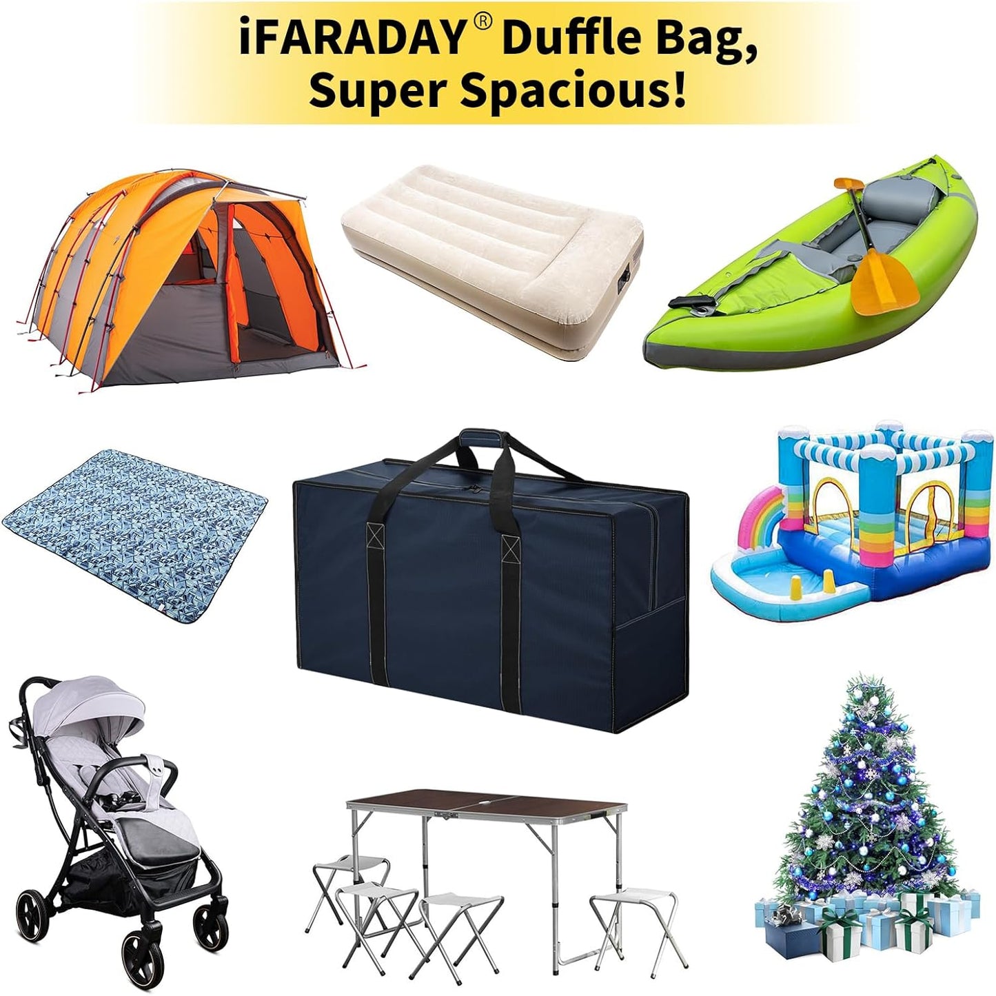 105L Extra Large Duffle Bag - 32.5 inch Heavy Duty & Water Resistant Duffel Bag Durable Luggage Storage Bag for Camping, Travel, Sports (Navy Blue)