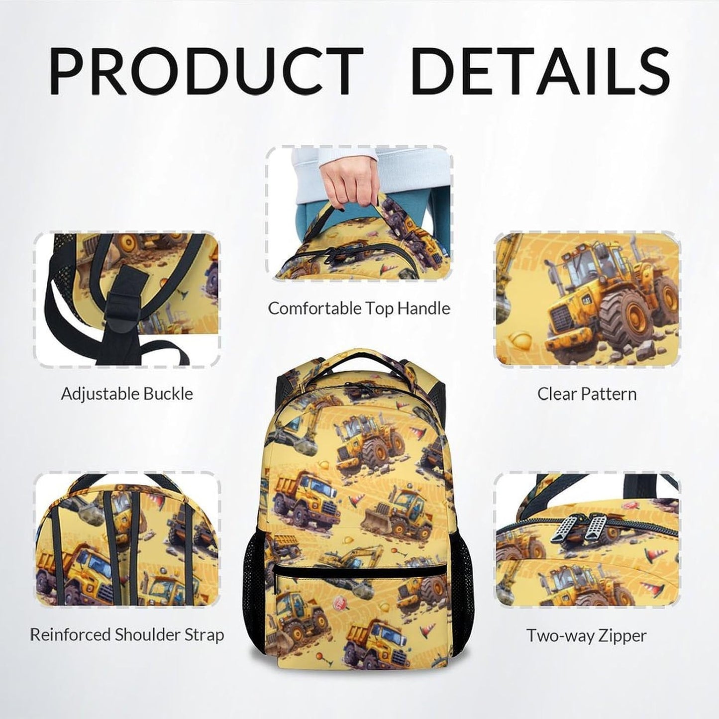 Backpack for Boys - Construction Backpacks for Boys - Lightweight Toddler Bookbag - Truck School Bag for Kindergarten/Preschool/Elementary(17 Inch)