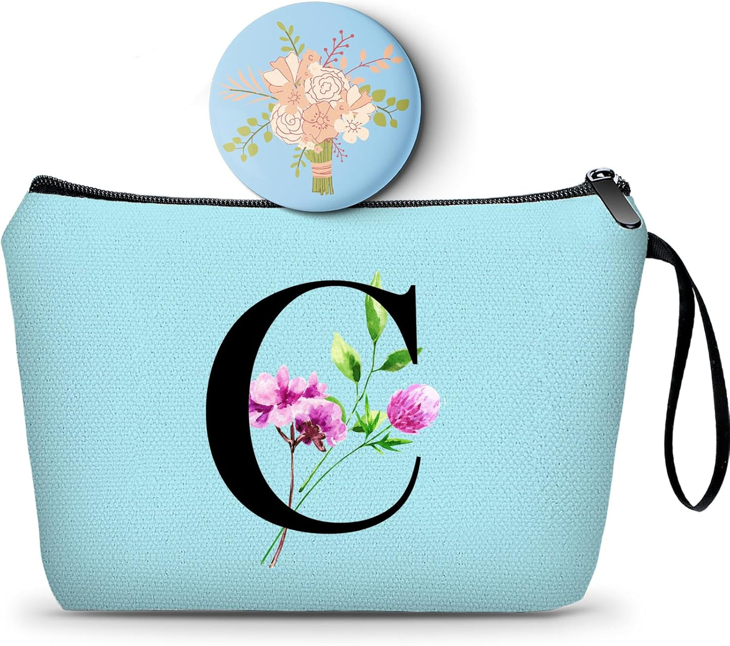 Birthday Thank You Appreciation Monogrammed Gifts for Mom Aunt Teacher Sister Friend Coworkers Bride Bridesmaid Makeup Cosmetic Bag with Mirror Mothers Day Christmas Graduation C