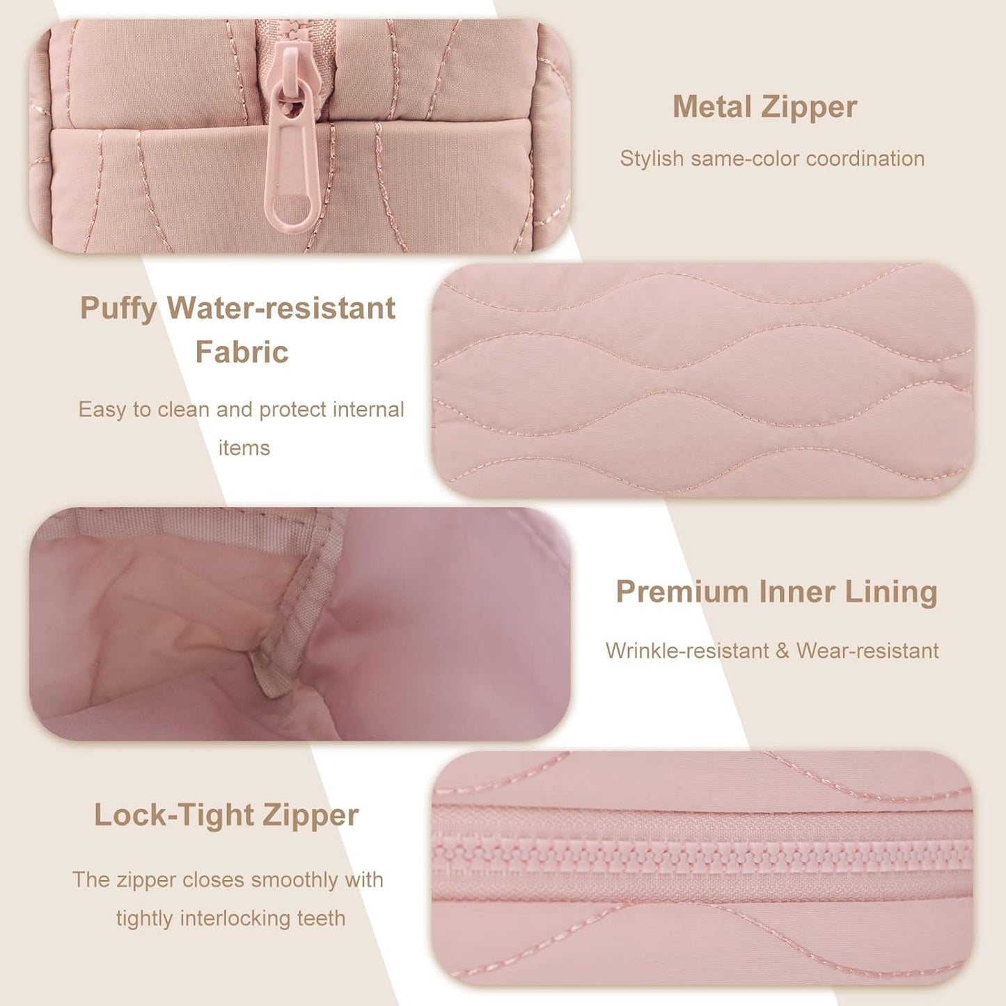 Make up Bag Travel Cosmetic Bag for Women Girls Zipper Puffy Padded Makeup Organizer Waterproof Portable Pouch Purse Lightweight Toiletry Accessories Storage Pink