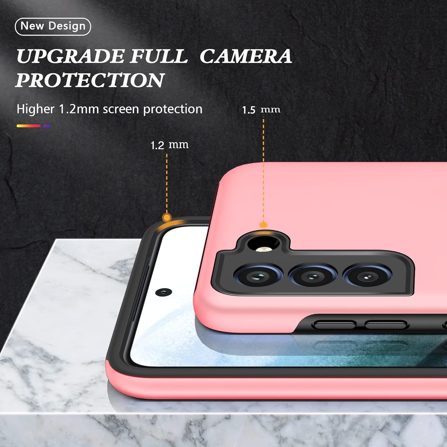 for Galaxy S21 FE 5G Case with Nano Explosion-Proof Film - 2 Pack Military Grade Double Shockproof Invisible Kickstand Case - Samsung S21 FE (Pink)