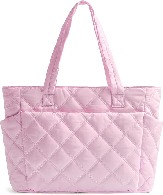 Tote Bag for Women, Lightweight Puffer Tote Work Bags with Compartments for Travel, Quilted Shoulder Bag with Zipper
