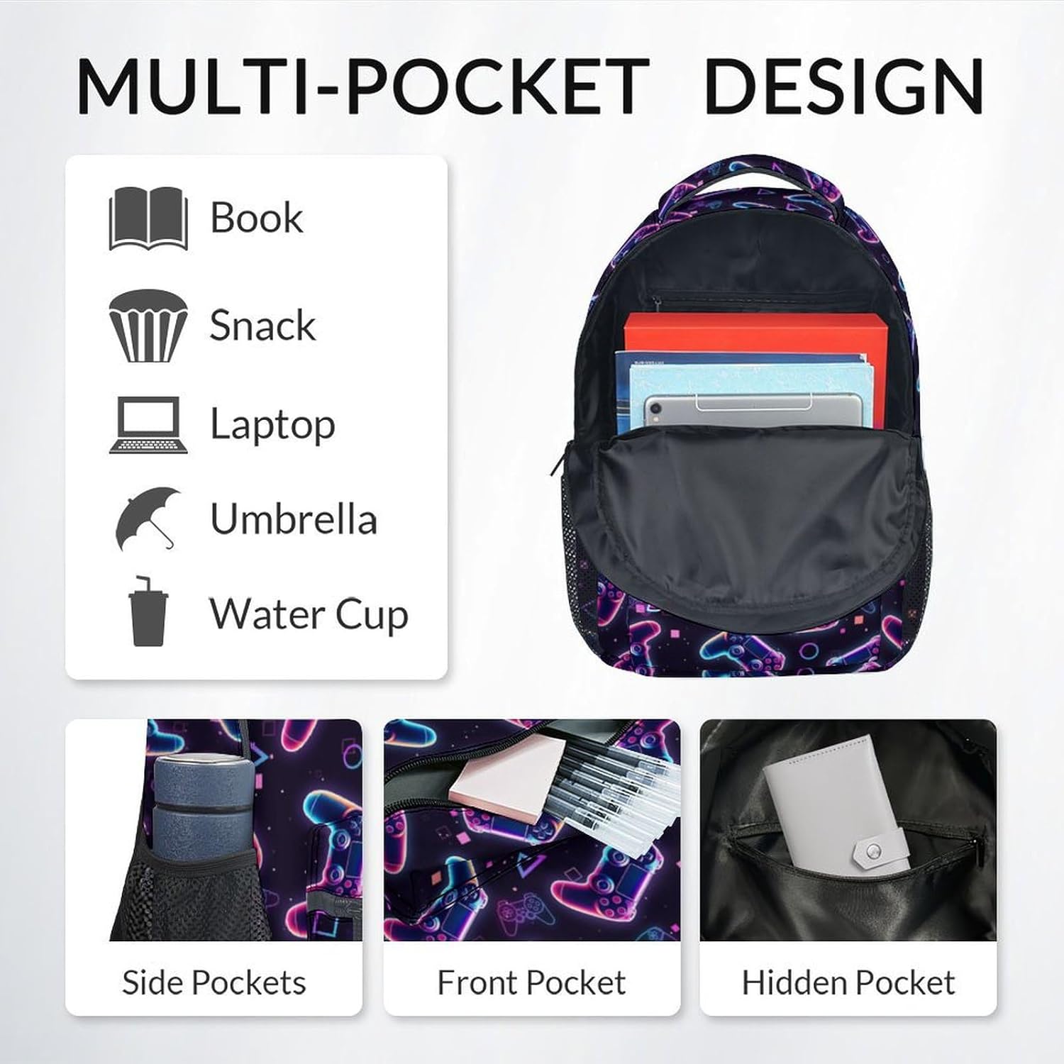 Mercuryelf Kid Backpack for School - 3 in 1 Cool Gaming Bookbag Set for Boys - 17 Inch Custom Gamer