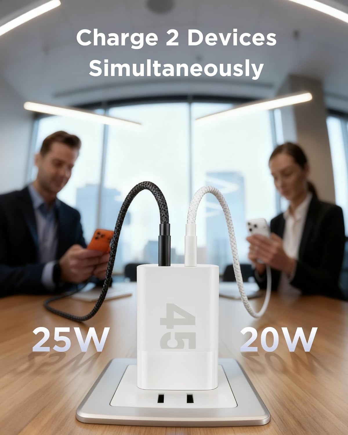 45W USB C Charger, 2 Port PPS Compact Foldable GaN Charger for iPhone 17/16, iPad, Galaxy S25 S24, Pixel 10/9, Compatible with MagSafe (White)