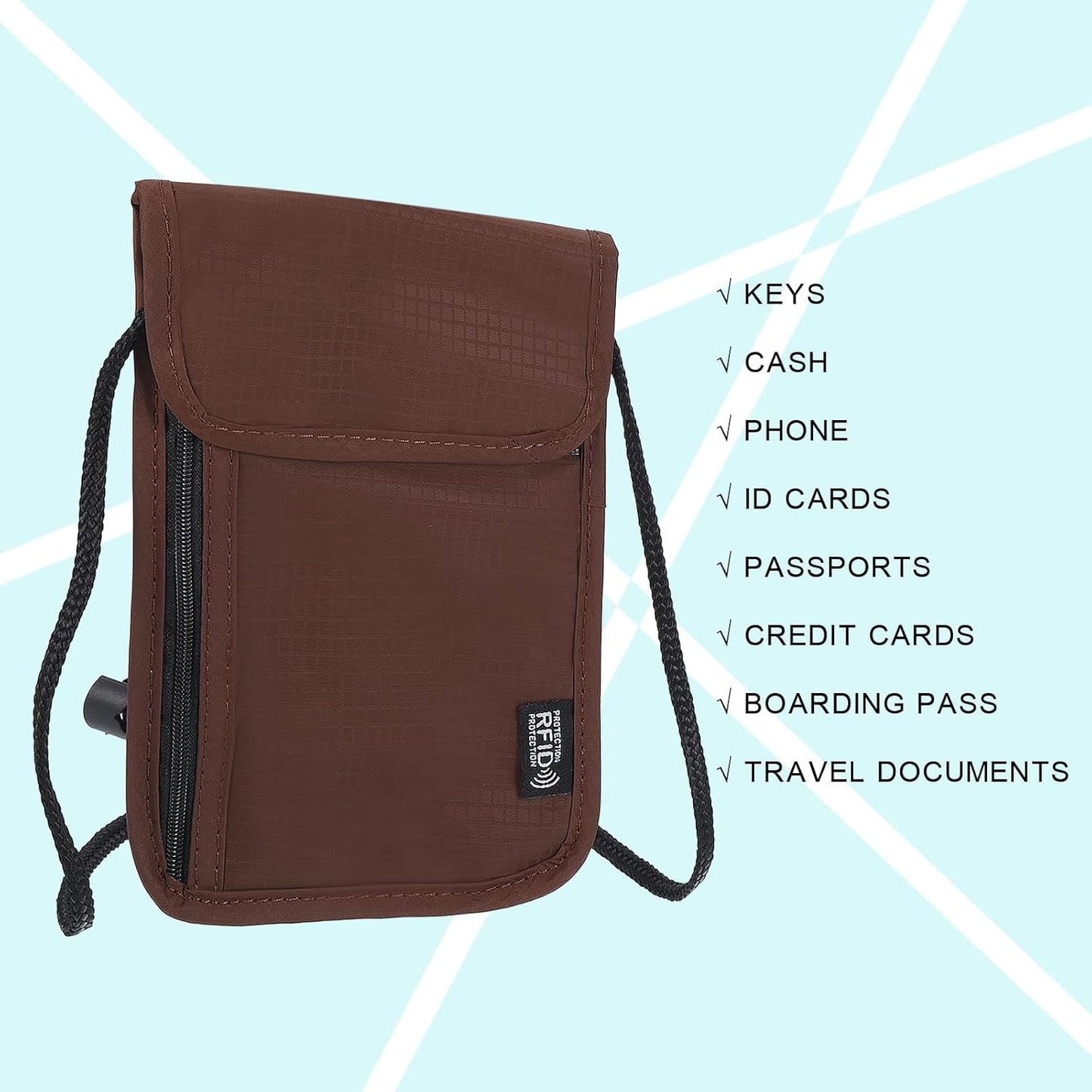 PATIKIL Neck Wallet, Passport Holder Neck Pouch RFID Blocking Waterproof Neck Travel Wallet for Women & Men, Brown