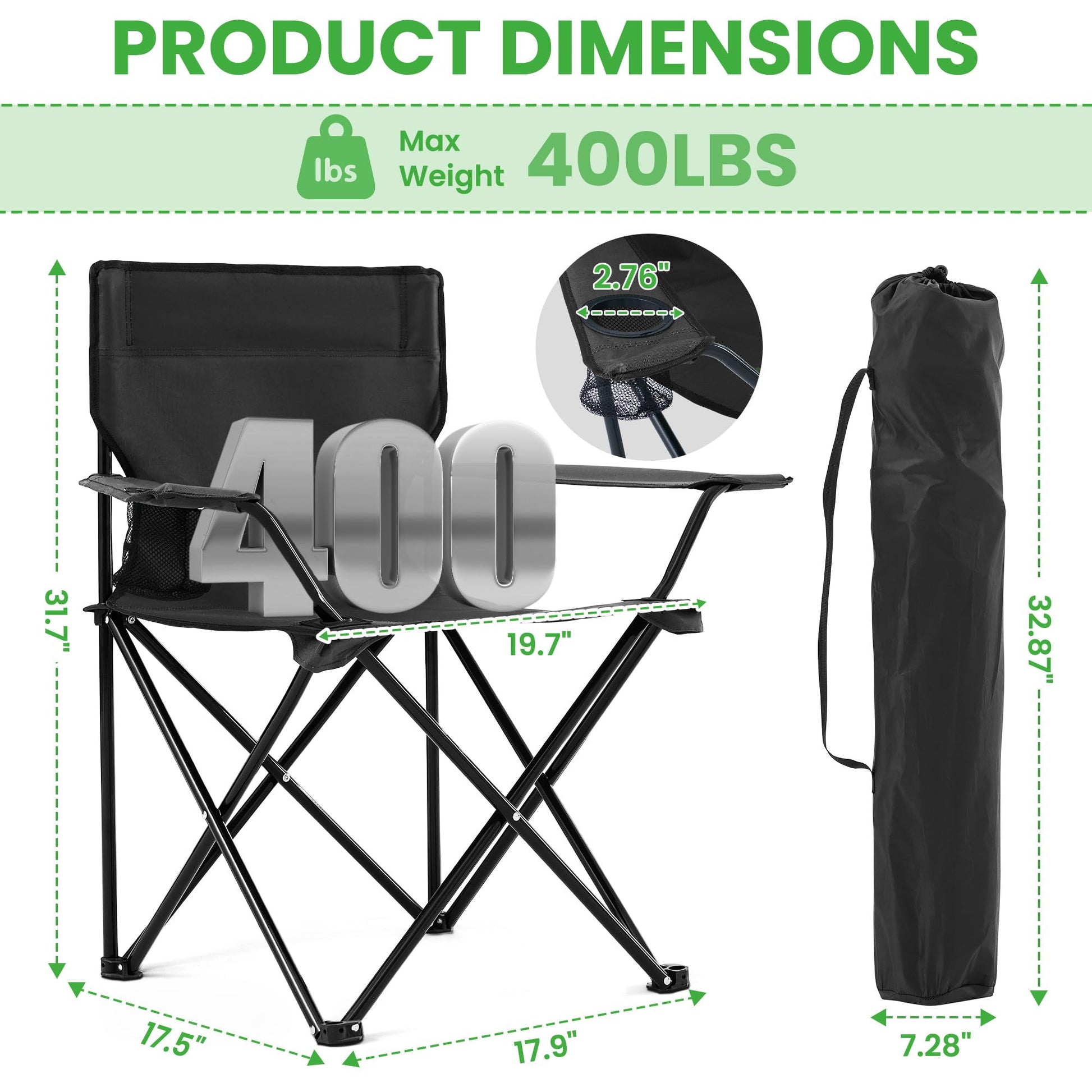Canpsky 2 Pack Portable Camping Chairs Folding Lawn Chair Outdoor Lightweight Beach Chair with Cup