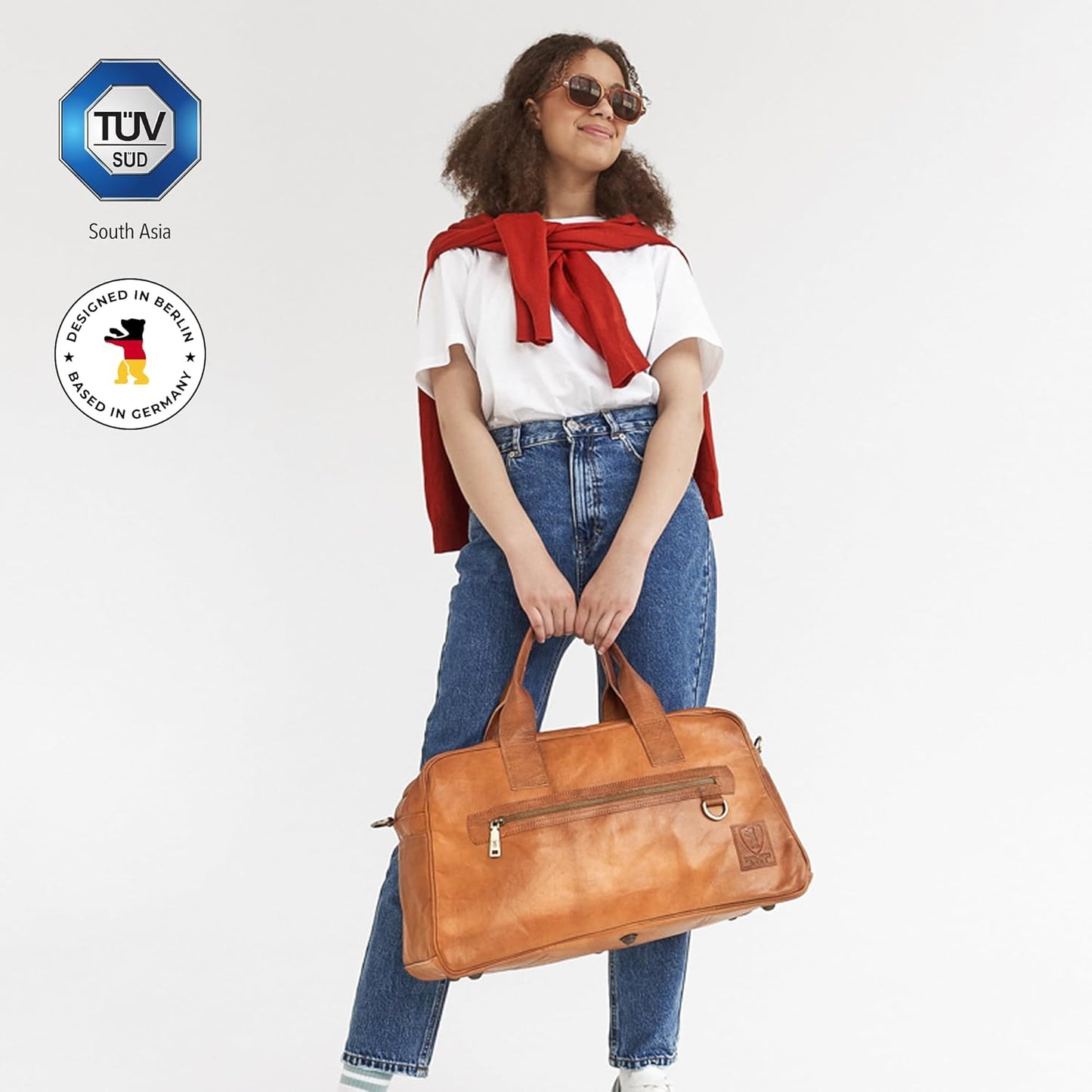Berliner Bags Vintage Genuine Leather Duffle Bag Austin M for Travel or the Gym, Weekender Bag, Overnight Bag for Men and Women - Brown