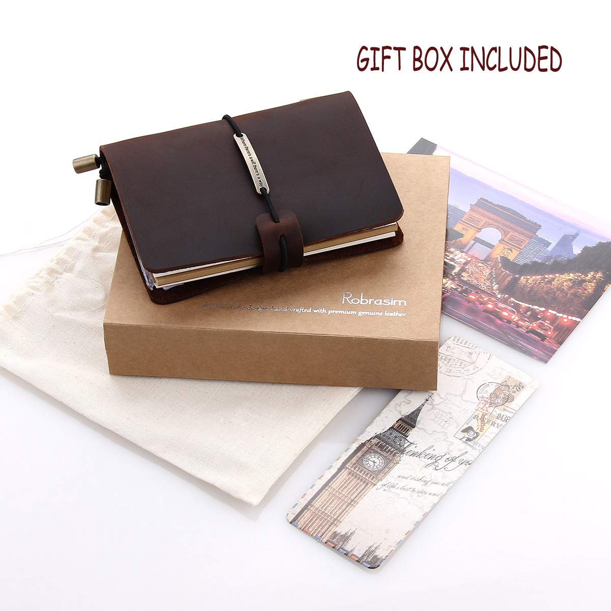 Robrasim Refillable Handmade Travelers Notebook, Leather Travel Journal Notebook for Men & Women