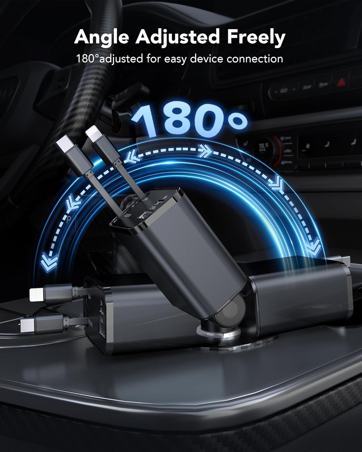 69W Retractable Car Charger, 4-in-1 Fast Car Phone Charger with 2.6ft Two Retractable Cables and USB C+USB A Car Charging Block Cube, Compatible with iPhone 15 16 17 Pro Max Plus,Galaxy,Pixel(Black)