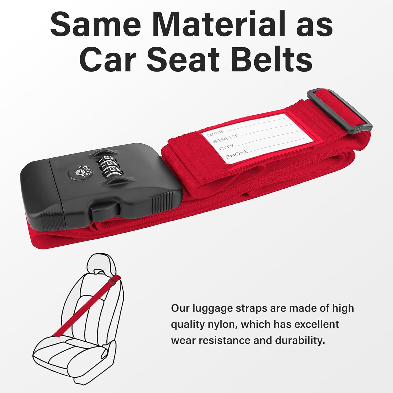 Luggage Straps, Red TSA Approved Luggage Strap Belt with Combination Lock for Suitcases, 2 Pack